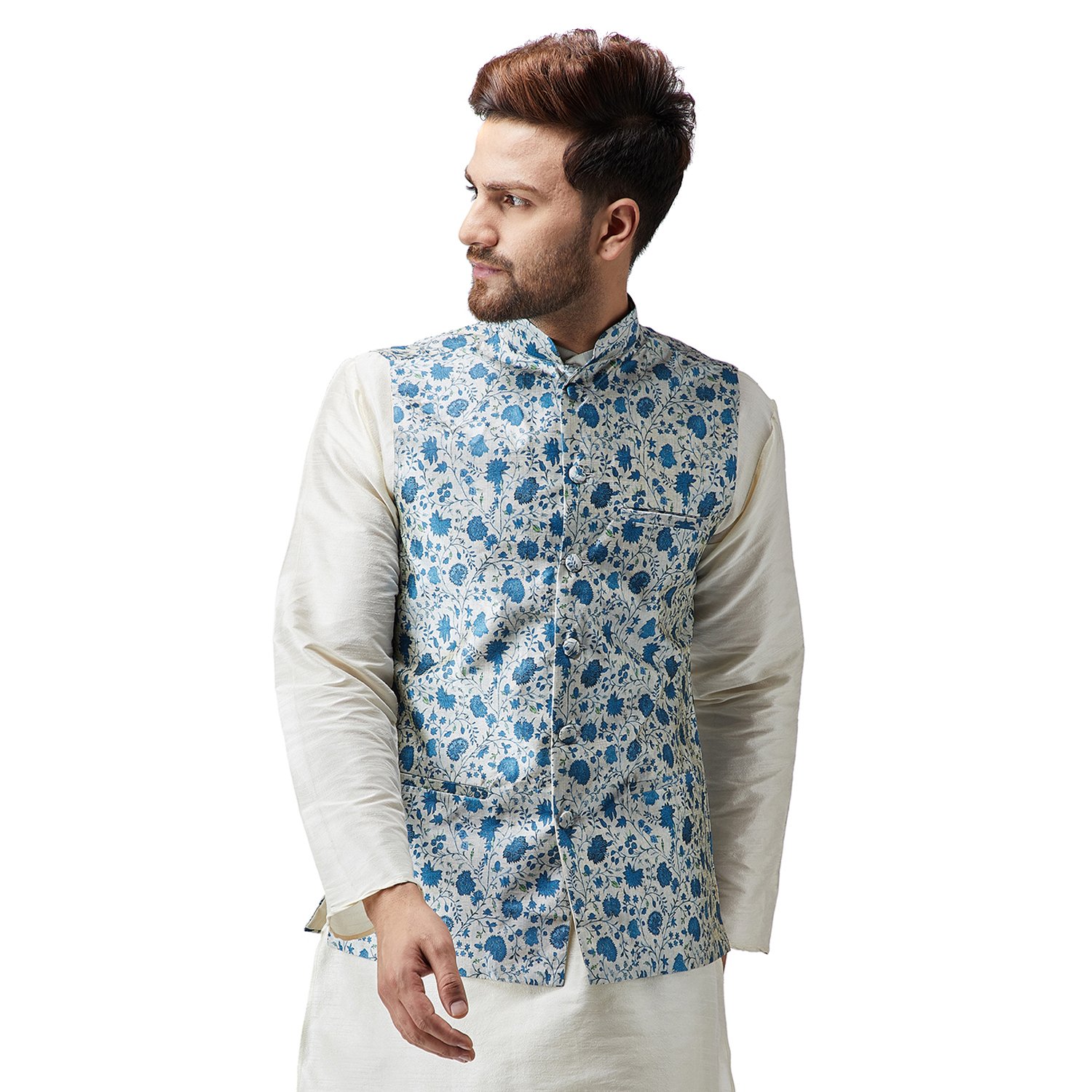 Sojanya (Since 1958 Men'S Silk Blend Printed Only Nehru Jacket