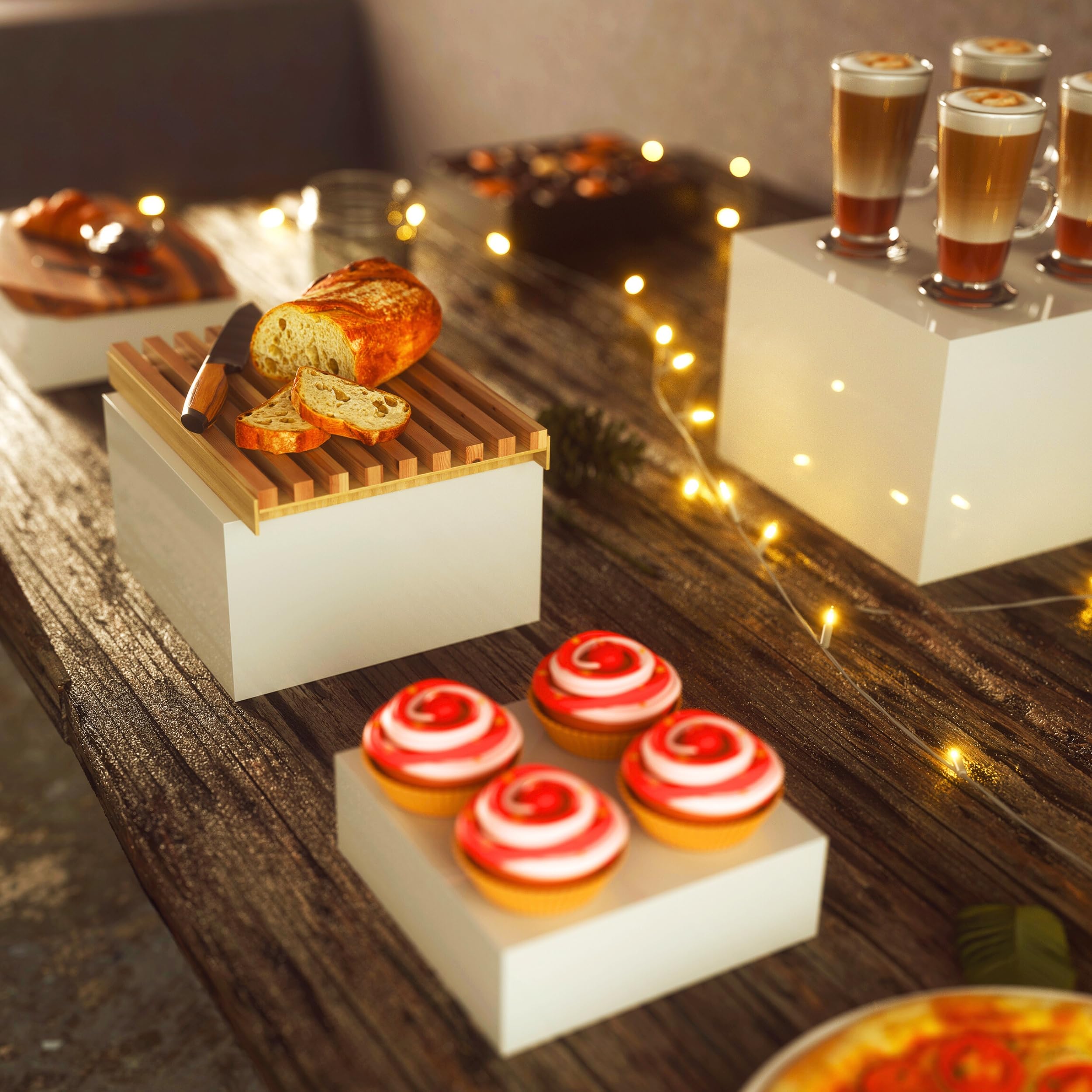 Elevadores de buffet de 8 pulgadas con mini carteles, elevadores de mesa, elevadores de buffet y soportes, caja de exhibición de cubos acrílicos para catering, fiesta, bufé, exhibición