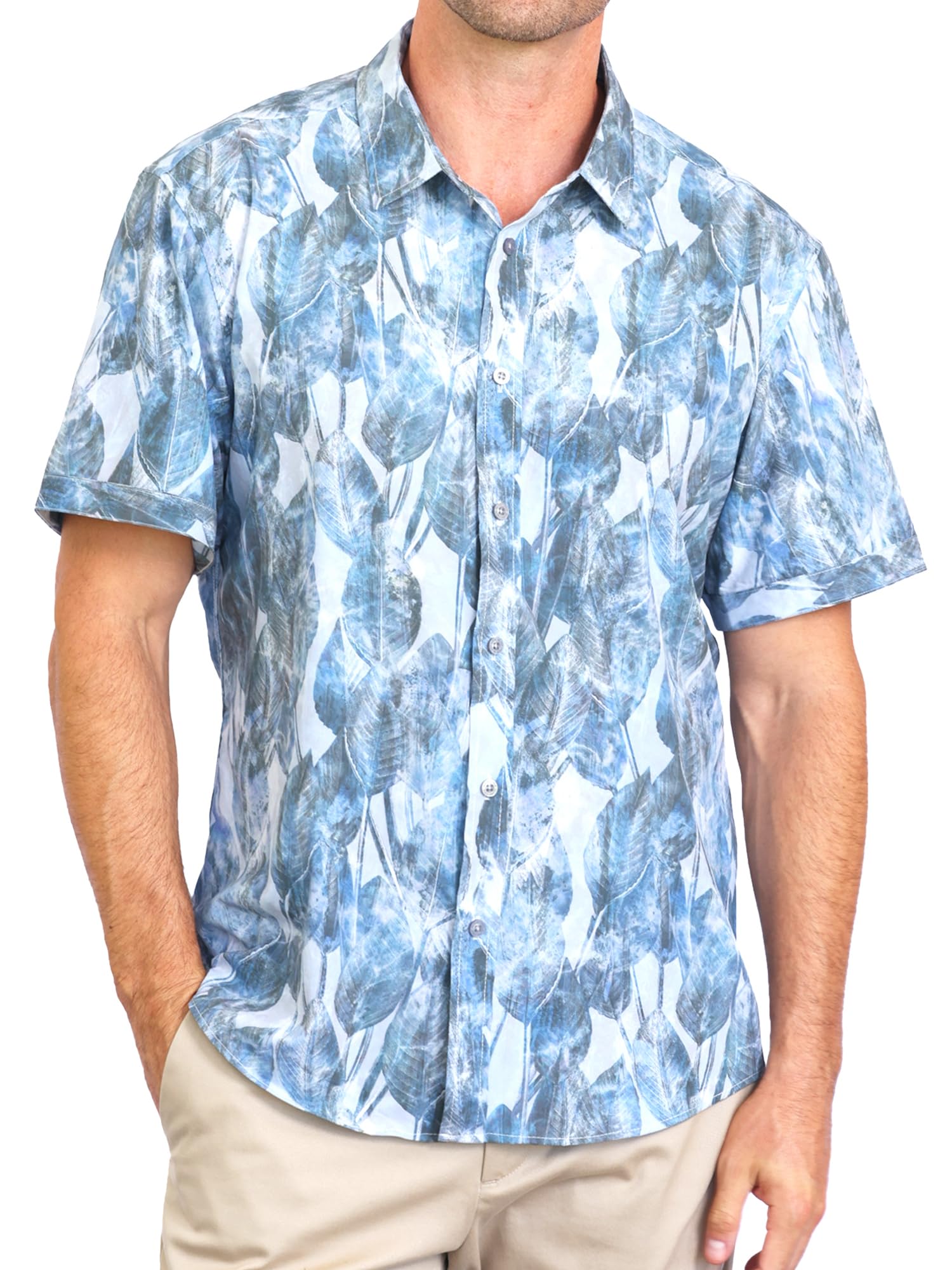 Island Crew Mens Hawaiian Shirt Tropical Stretch Short Sleeve, Casual Button-Down Shirts
