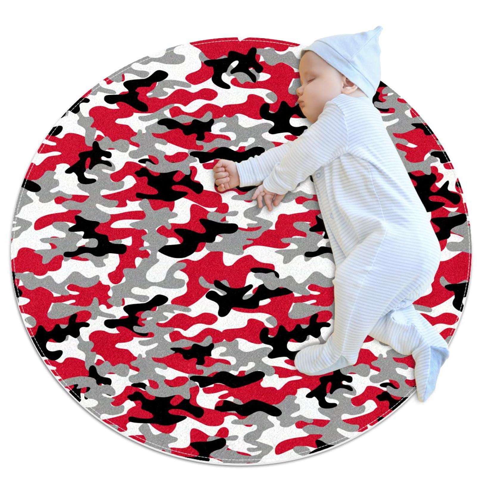 Tapis de jeu enfants rond JDEZ au design camouflage rouge et noir unique