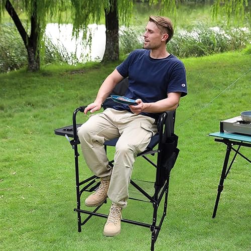 Miniatura 8 de Silla Tall Directors de 30.7 pulgadas de altura de asiento, silla de maquillaje plegable con mesa auxiliar, silla de campamento plegable, portátil
