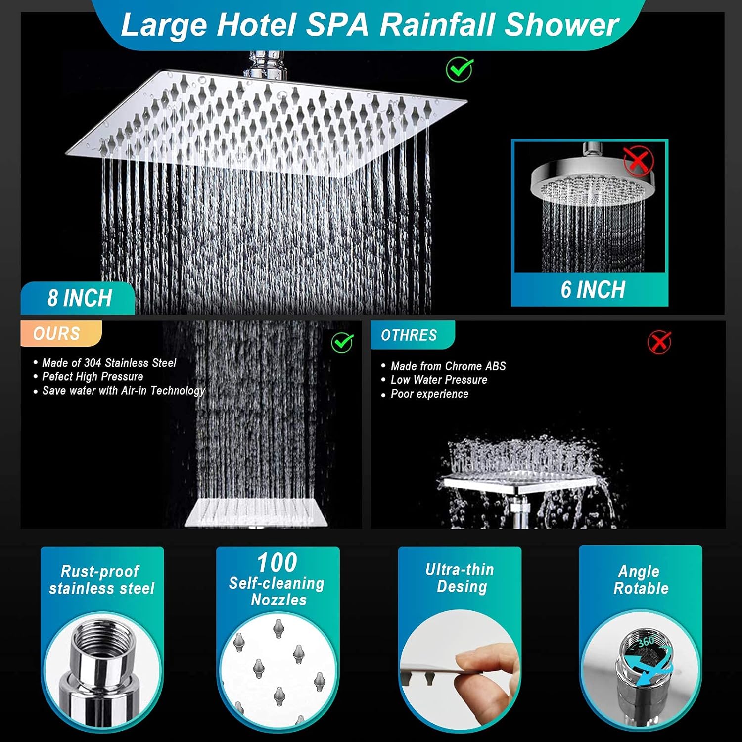 Bеѕt Cуbеr Dеаlѕ 🔥 AULETIN Shower Head with Handheld-8'' Rain Shower Head High Pressure and 9 Setting SPA Spray showerhead, Stainless Steel Square Rainfall Shower Head with Holder, 11'' Extension Arm, 60'' Shower Hose Hоt Dеаlѕ AULETIN Shower Head with Handheld-8'' Rain Shower Head High Pressure and 9 Setting SPA Spray showerhead, Stainless Steel Square Rainfall Shower Head with Holder, 11'' Extension Arm, 60'' Shower Hose