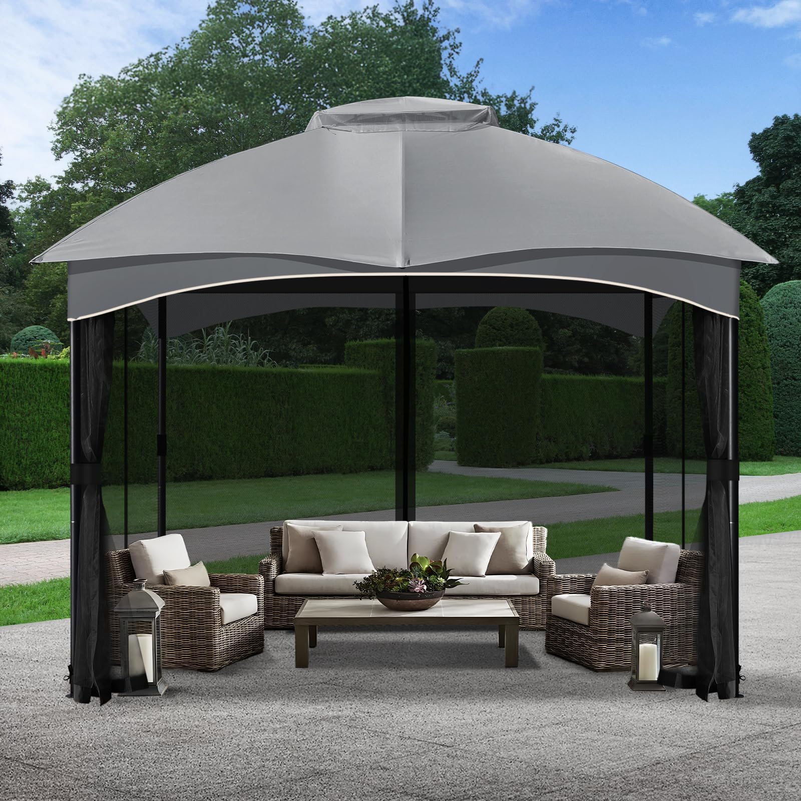 COWVIE Pavillon-Ersatznetz, 3 m x 3 m, Universal-Pavillon, 4 Paneele, Moskitonetz, Seitenwände mit Doppelreißverschlüssen für Außenterrasse (nur Netz)