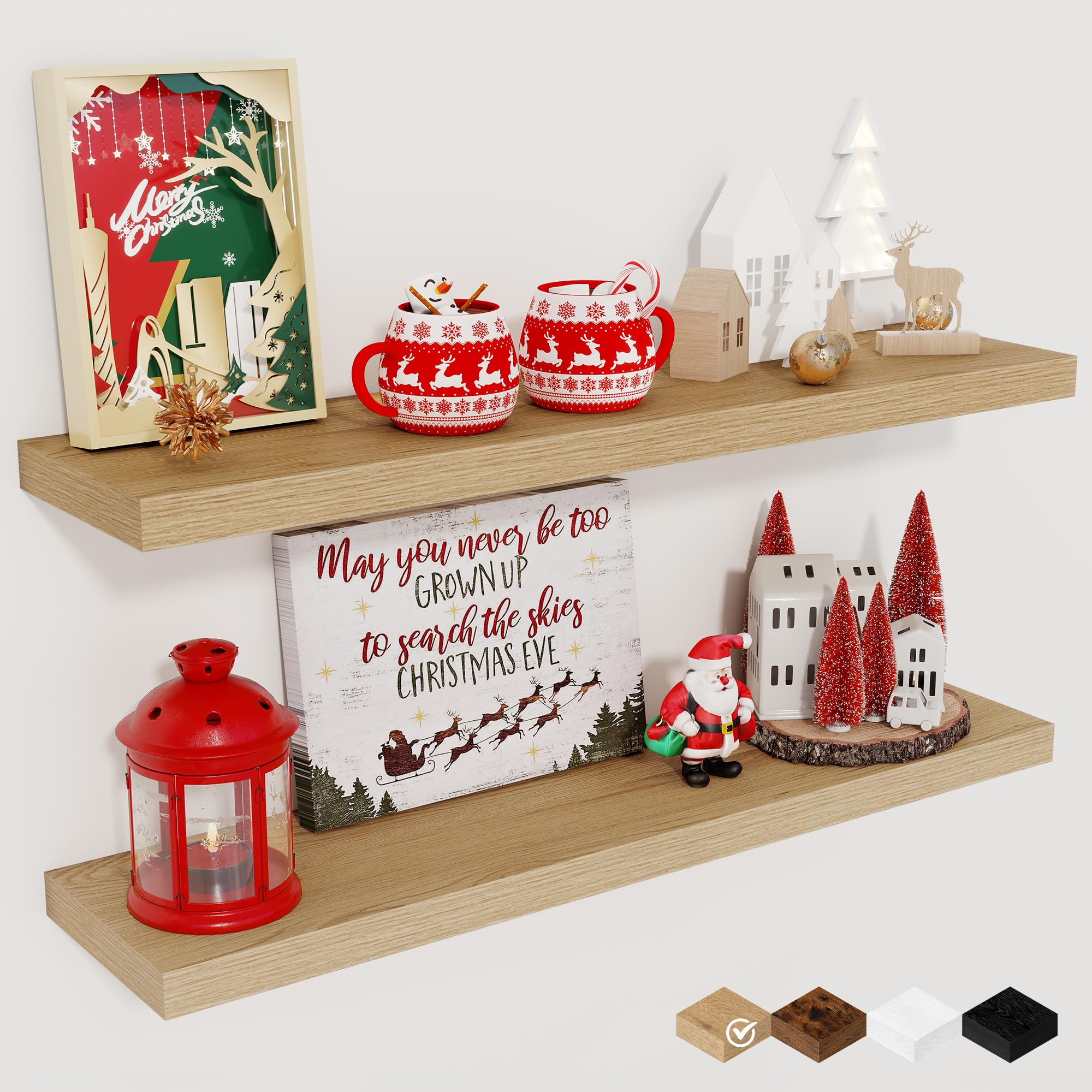 Fun Memories Floating Shelves for Wall, 27.5" Rustic Wood Deep Wall Mounted Shelves with Invisible Brackets for Decor & Storage, Floating Shelf for