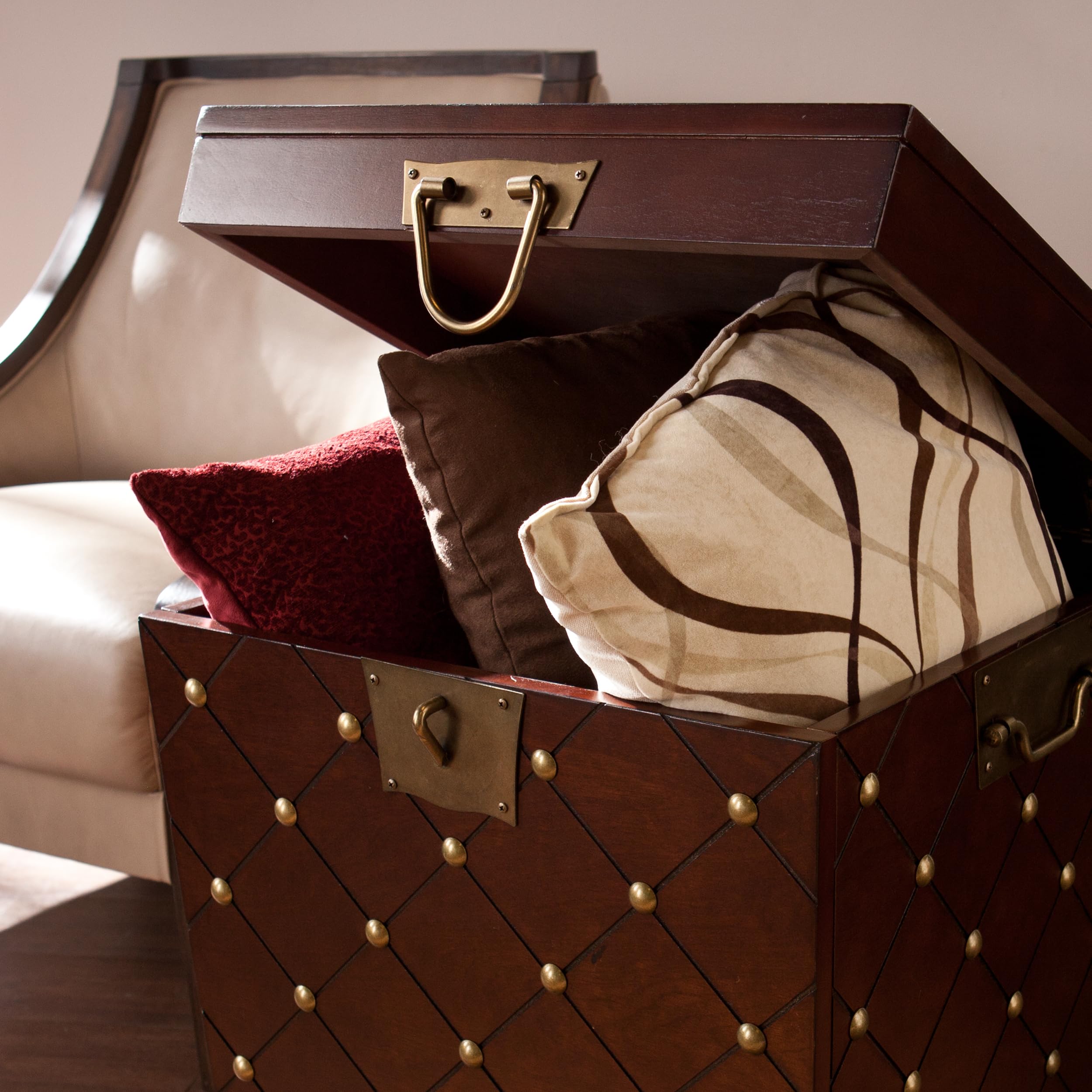 SEI Furniture Nailhead Storage Trunk End Table, Espresso