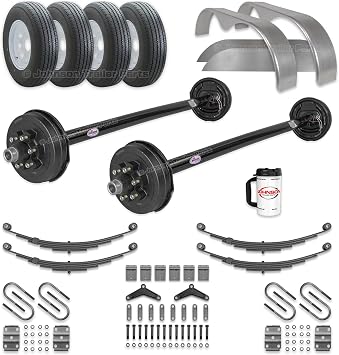 Johnson Trailer Parts 5200 lb Tandem Trailer Axle Kit, 84 in Hub Face, 70 in Spring Center, 6 on 5.5 Bolt Pattern, Electric Brake Axles, Running Gear Kit
