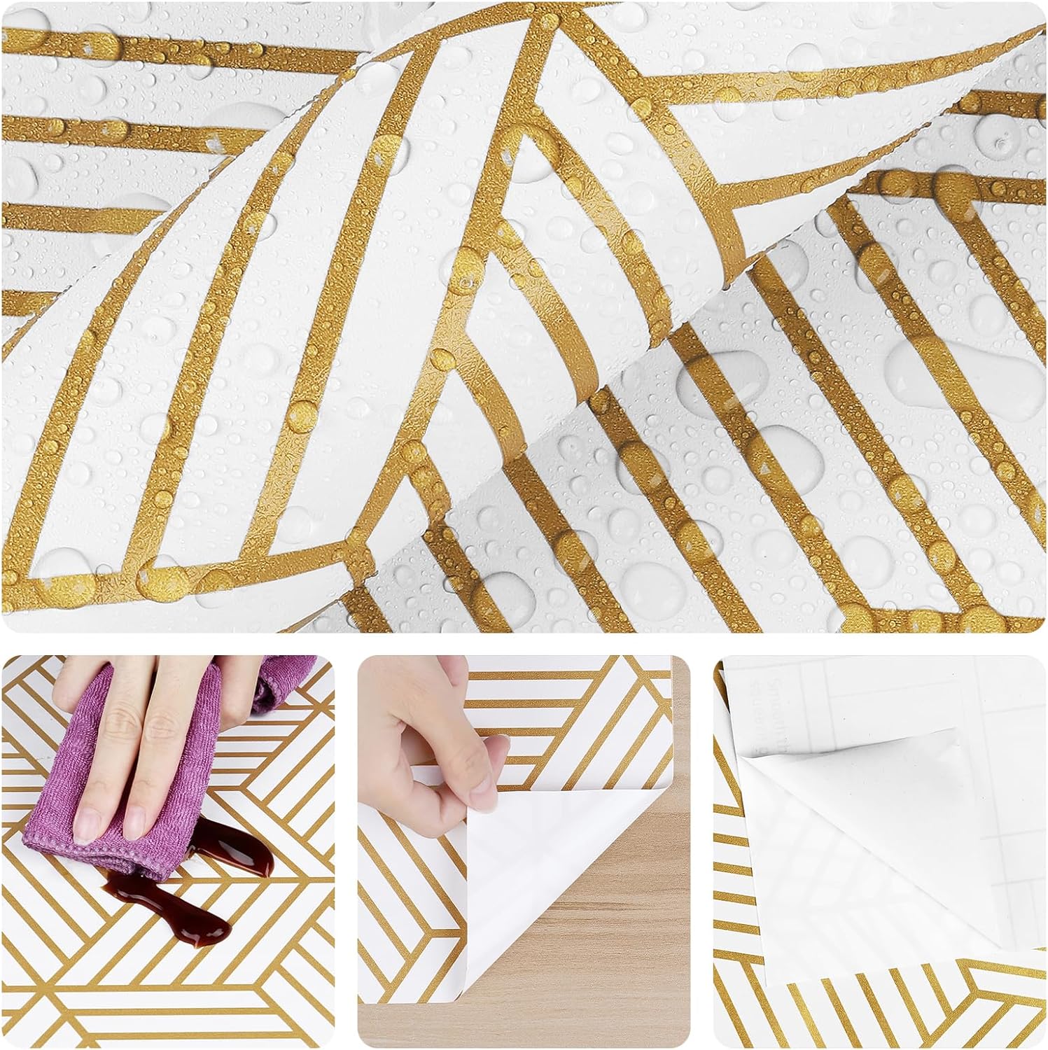 Modern Geometric Wallpaper Peel and Stick 17.7”×118” White and Gold Wallpaper for Bedroom Walls Srawers Self Adhesive Contact Paper Gold Hexagon Geometric Removable Wallpaper Art Decor Wall Paper