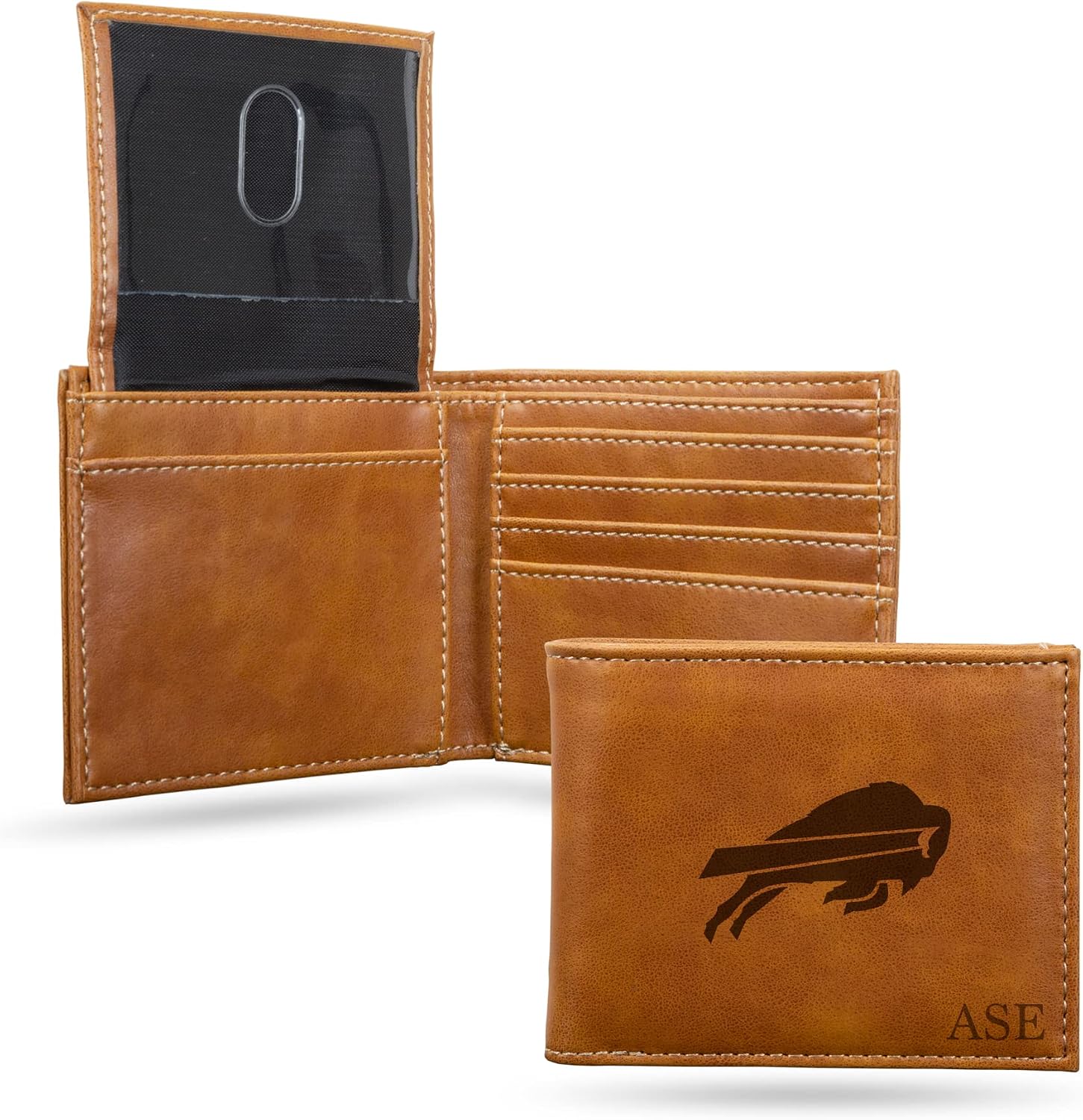 Rico Industries NFL Football Buffalo Bills Brown Personalized/Custom Laser Engraved Billfold Wallet - Slim/Light Weight - Great Gift
