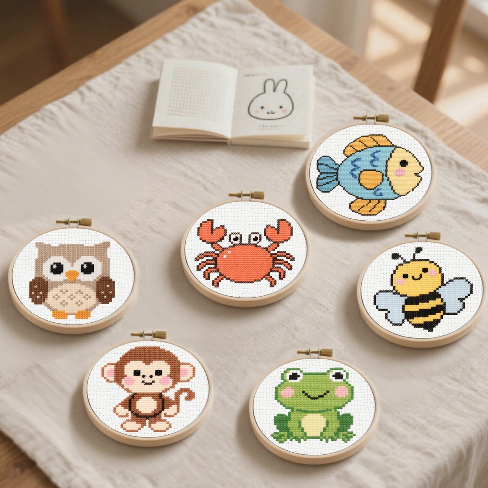 57lilina Einfache Stickset Kinder ab 8 Jahren & Anfänger, 6 Stück | Süß Stickbilder zum Sticken, DIY Klein kreuzstich Set Vorgedruckt für Rucksack-Ornament, Schlüsselanhänger & Geschenke
