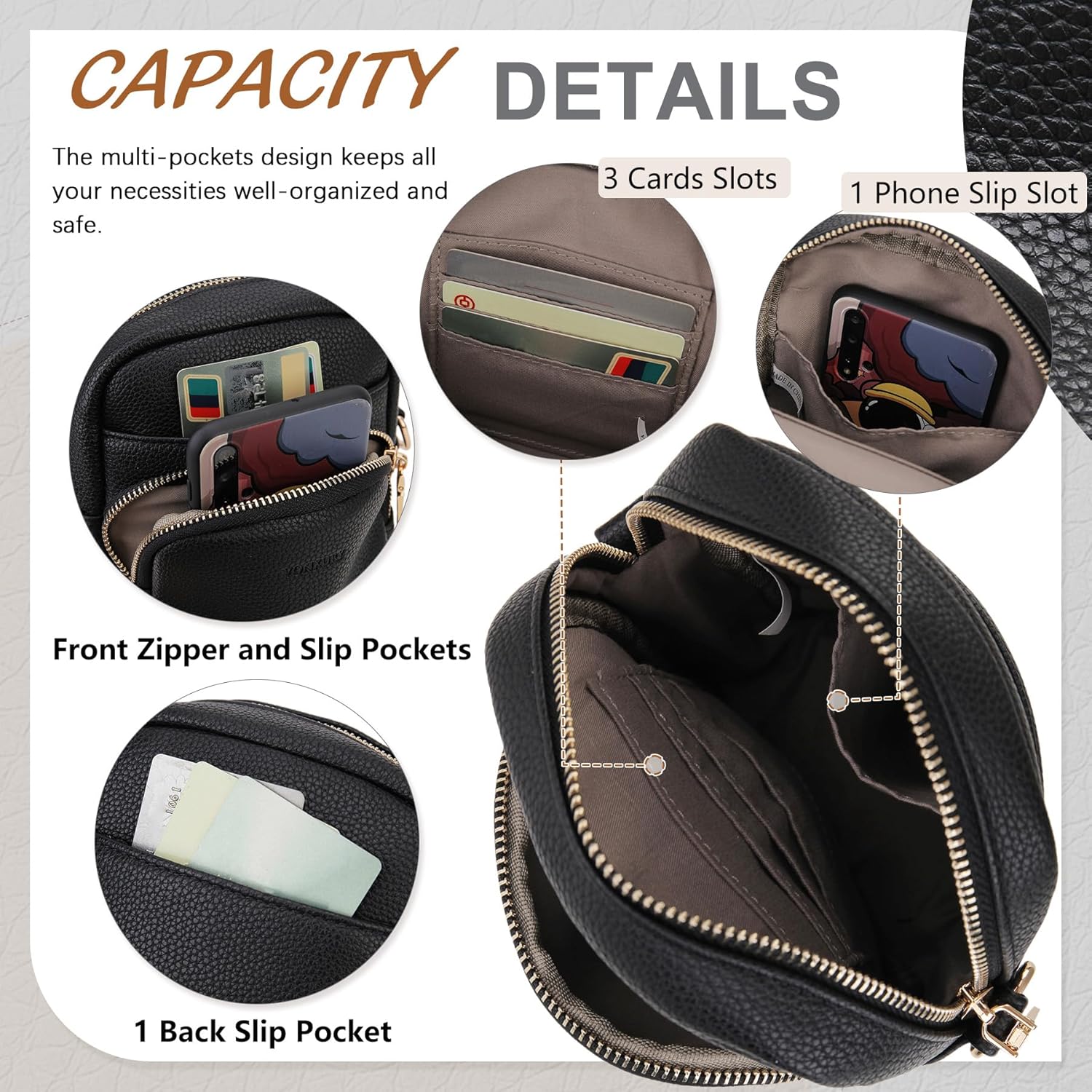 VX VONXURY Small Crossbody Bags for Women,Mini Vegan Leather Cell Phone Purse with Card Slots and 2 Detachable Straps