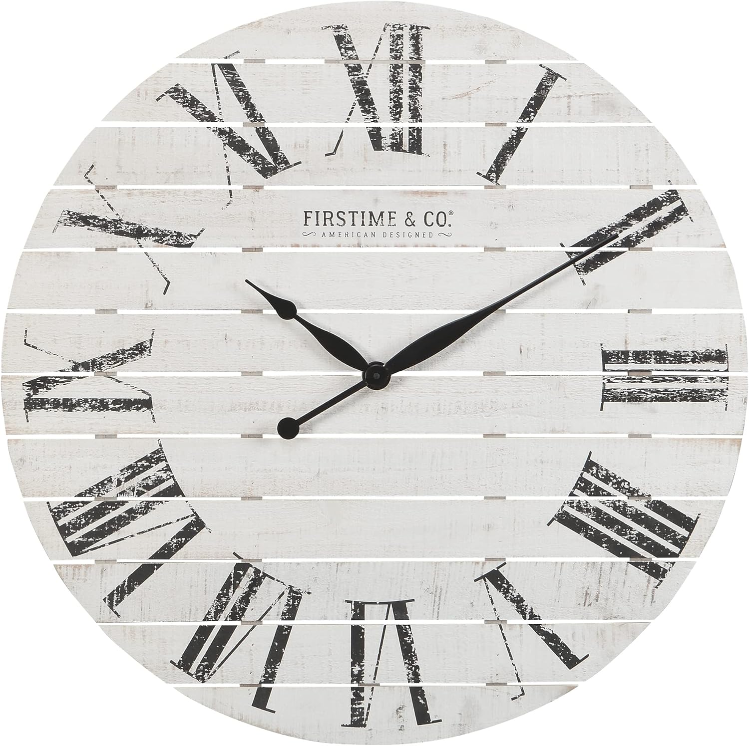 FirsTime and Co. Farmhouse Shiplap Wall Clock, American Crafted, White, Wood, 29 x 2 x 29 in White 29 inches White