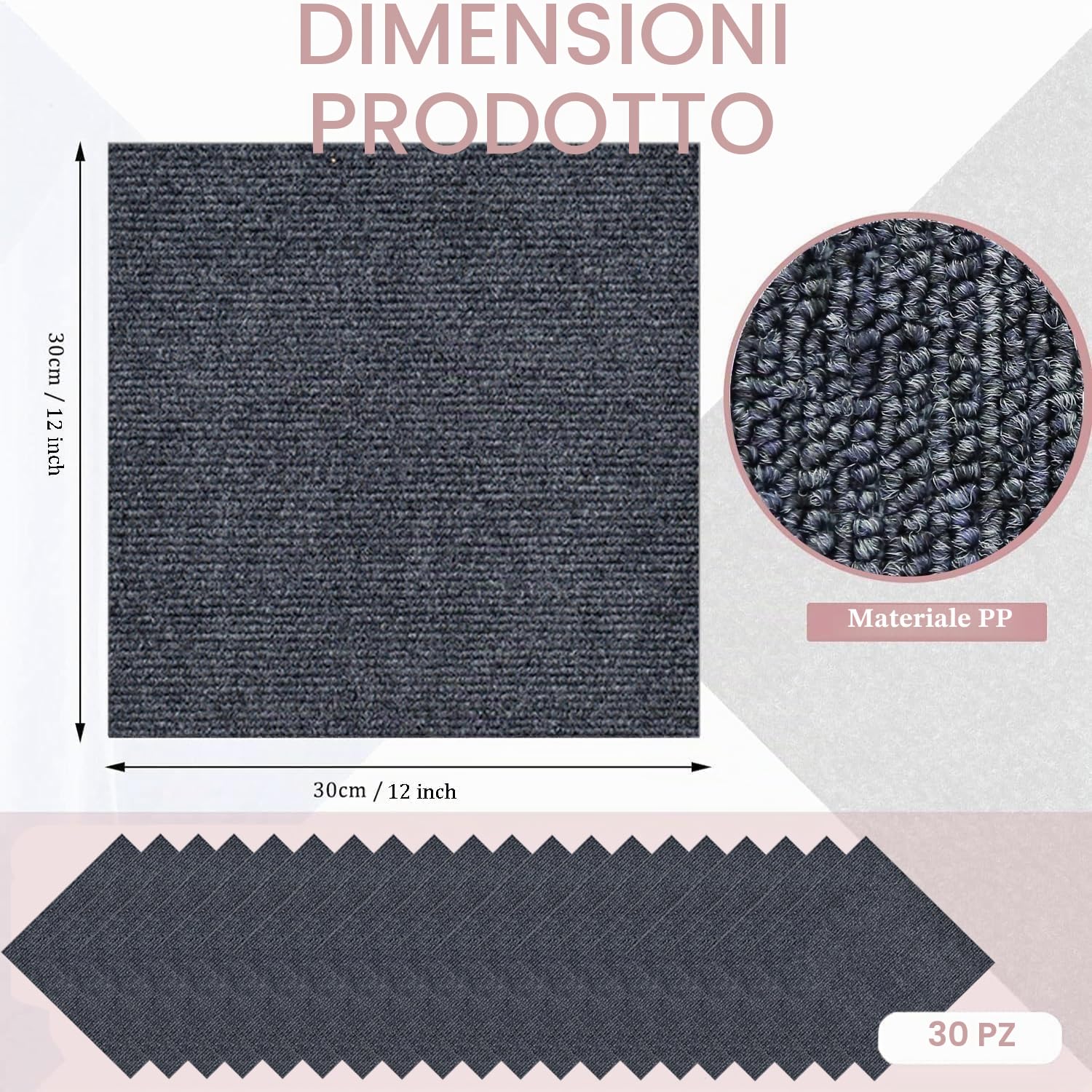 KAHEIGN 30 Pezzi Piastrelle Autoadesive per Moquette, 30CM x 30CM Piastrelle per Pavimenti Facili da Staccare e Incollare Piastrelle per Moquette Resistenti e Antiscivolo per Ufficio (Grigio Scuro)