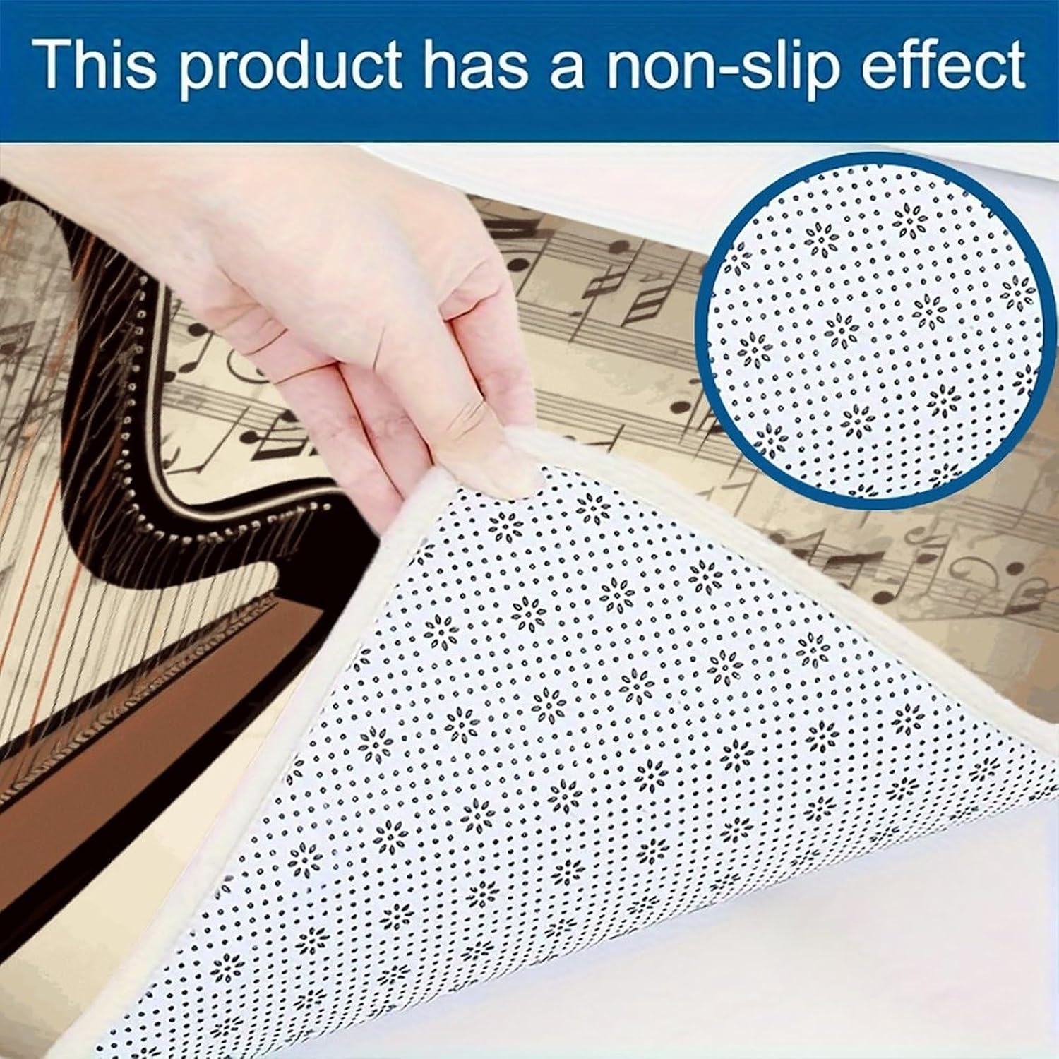 Music Background with Harp and Butterfly Kitchen Mats for Floor 3 Pcs Kitchen Rugs