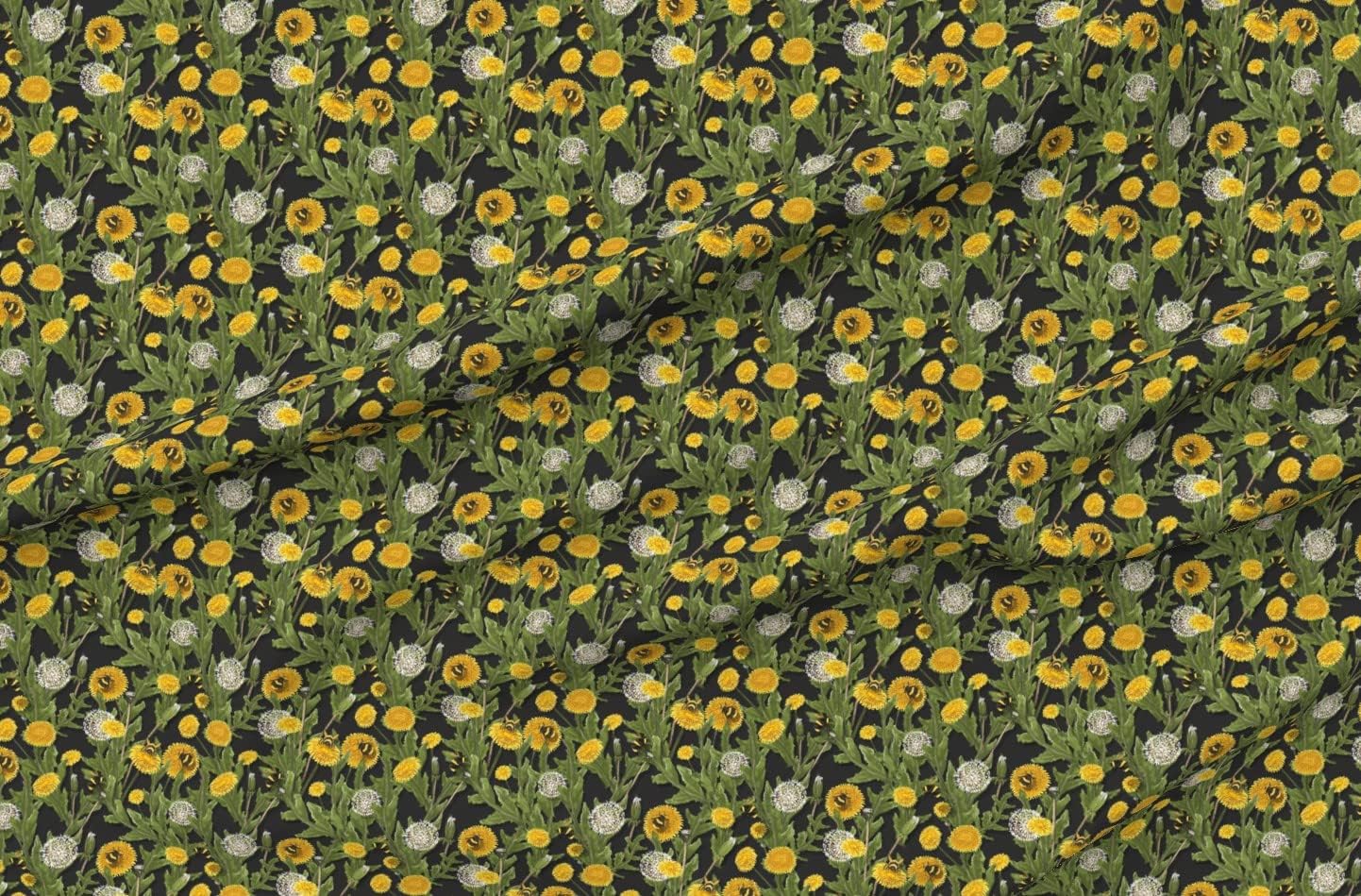 Spoonflower Fabric - Dandelions Black Bees Flower Yellow Floral Garden Dandelion Printed on Minky Fabric by The Yard - Sewing Baby Blankets Quilt Backing Plush