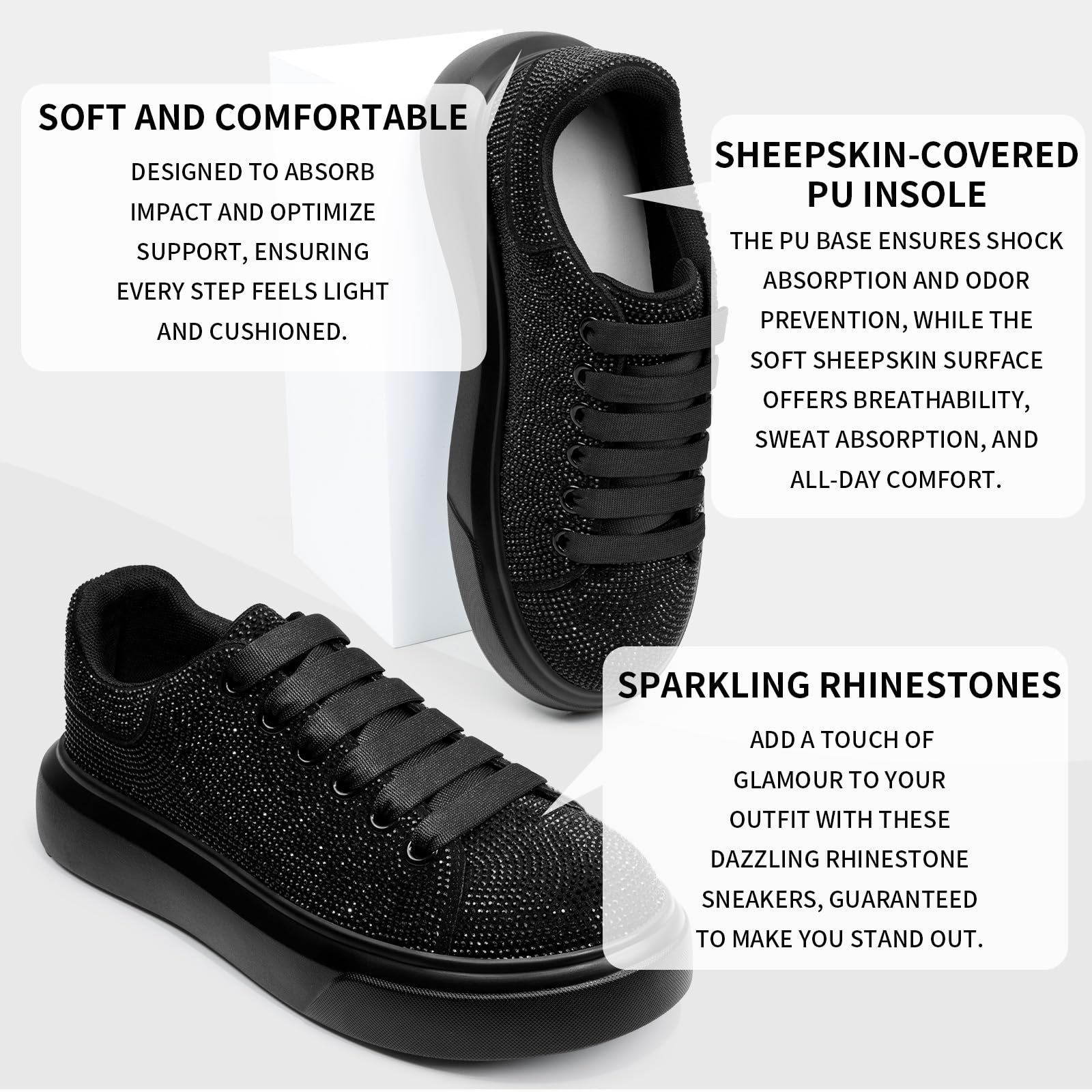 Scarpe da ginnastica con strass scintillanti per le donne con plateau e strass alla moda glitter scarpe da tennis alla moda per matrimoni e feste nuziali