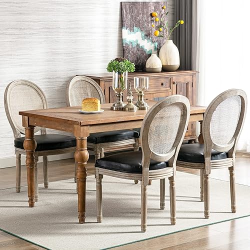 Miniatura 133 de chairus Juego de 2 sillas de comedor de ratán de granja, sillas de campo francesas de cuero con respaldo redondo, sillas laterales ovaladas para