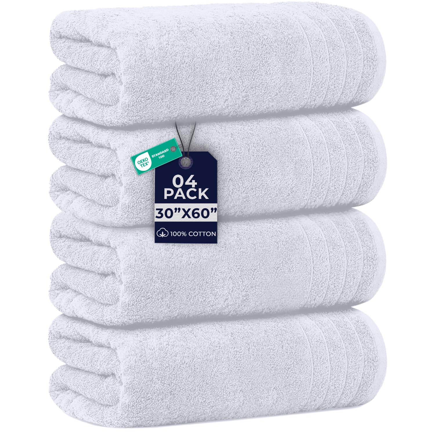 DAN RIVER Extra Large Bath Towels Set of 4, 30 x 60 Inches, White