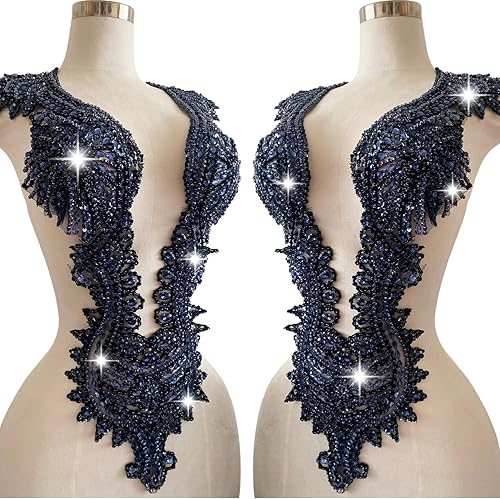 Vista 12 de Apliques hechos a mano de cristal en encaje, cuentas de diamantes de imitación de costura, parches de lentejuelas, accesorios de decoración de lujo