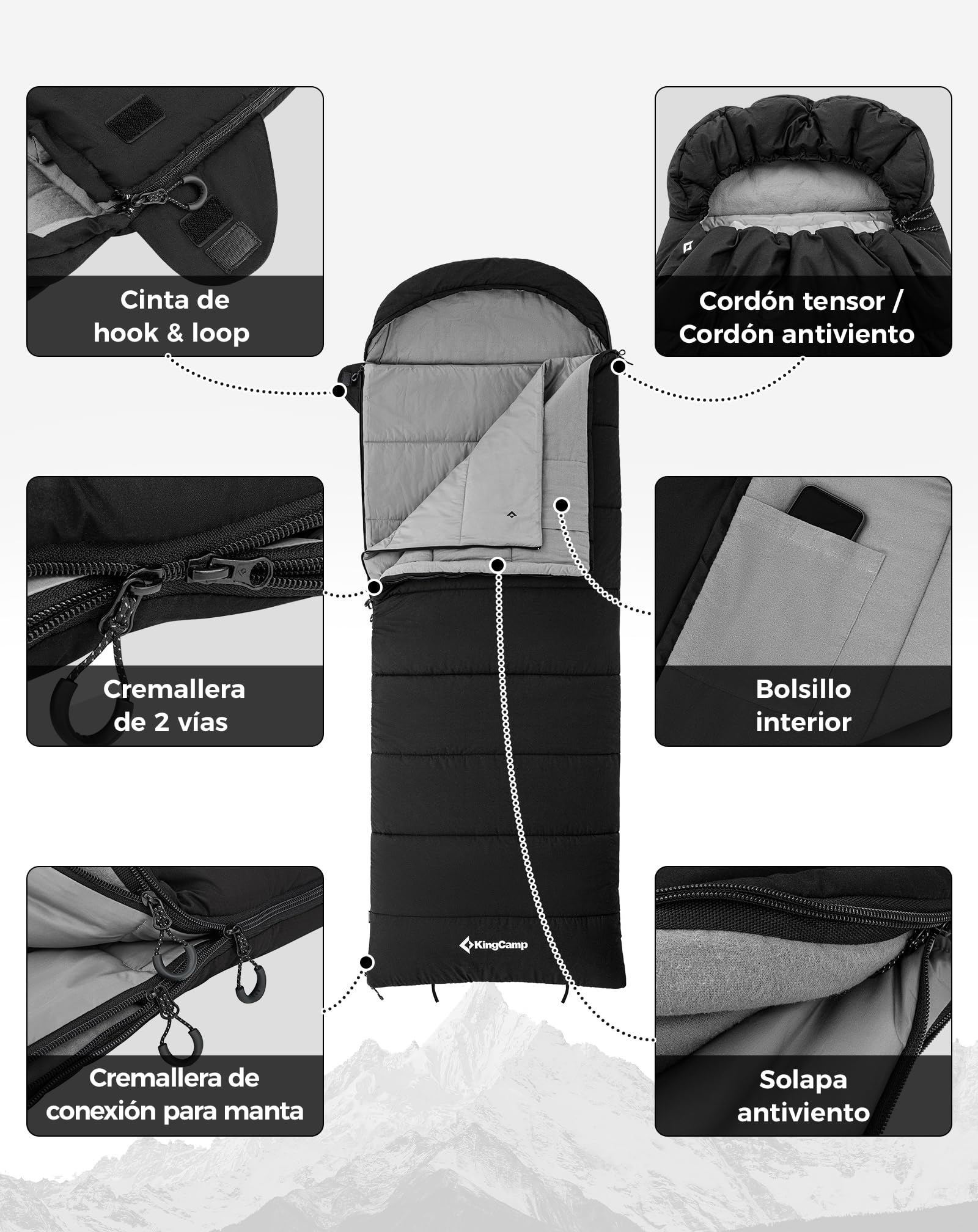 KingCamp Saco De Dormir Para 4 Estaciones Con Manta Extraíble Saco De Dormir De Franela Para Adultos Invierno Camping Interiores Exteriores