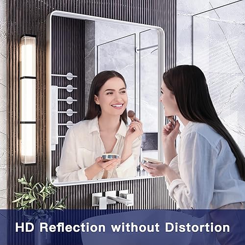 Miniatura 2 de ISKM Espejo con marco plateado para pared de 20 x 16 pulgadas, espejo de tocador de baño antioxidante, vidrio templado, espejo rectangular
