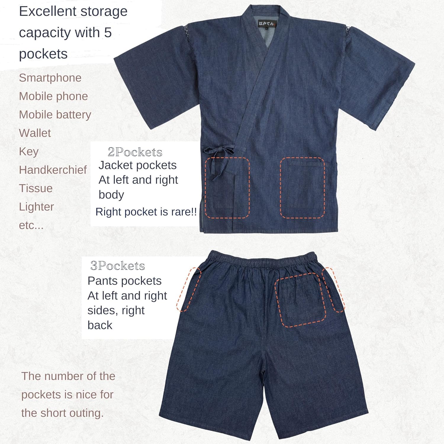 Edoten Jinbei denim men's 4.5 oz light denim fabric (cotton 100%) soft yarn-dyed fabric oversize