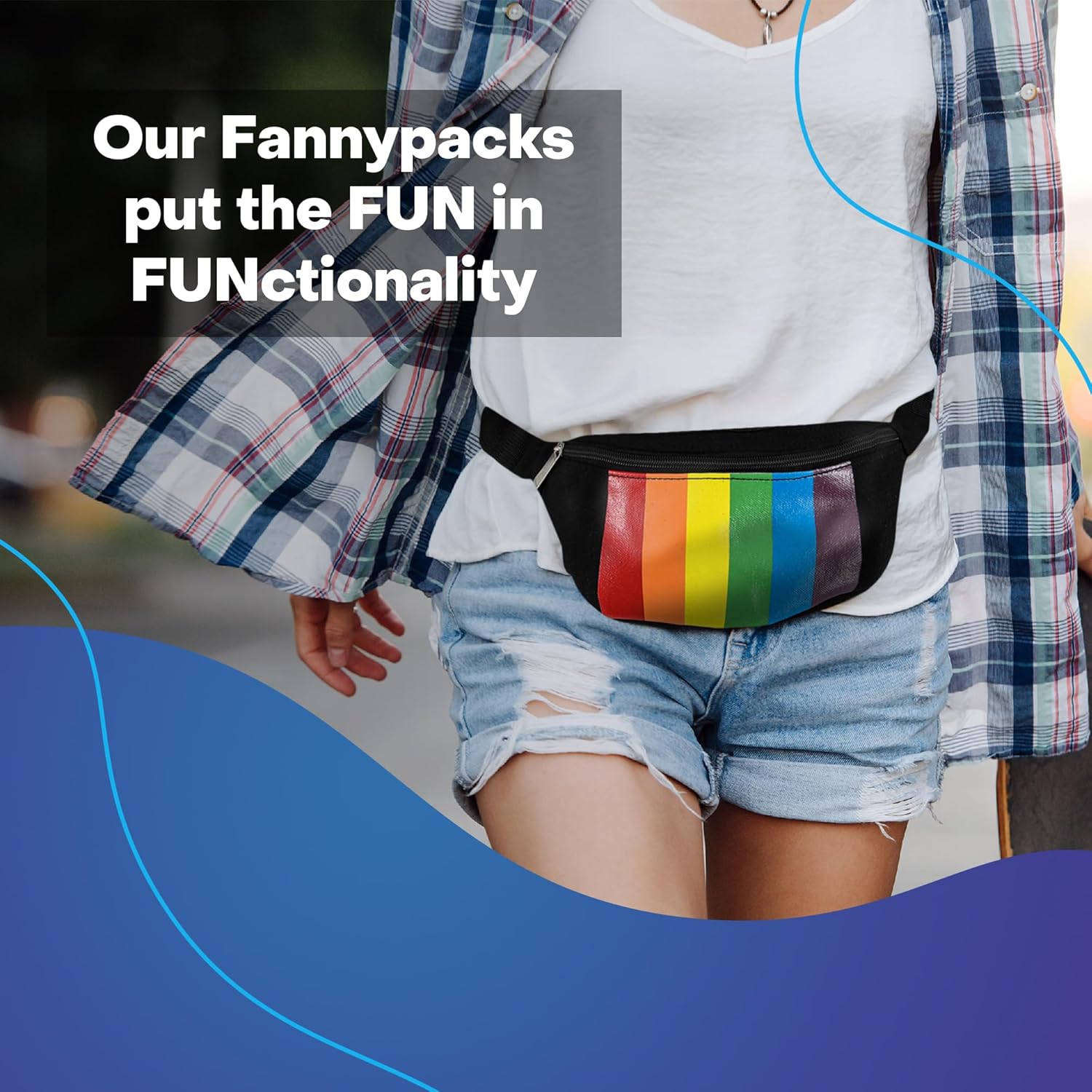 Rave Envy Pride Bi Fanny Waist Pack Bag - Festival Phanny Packs - Black with Vertical Rainbow Stripes - Image 2