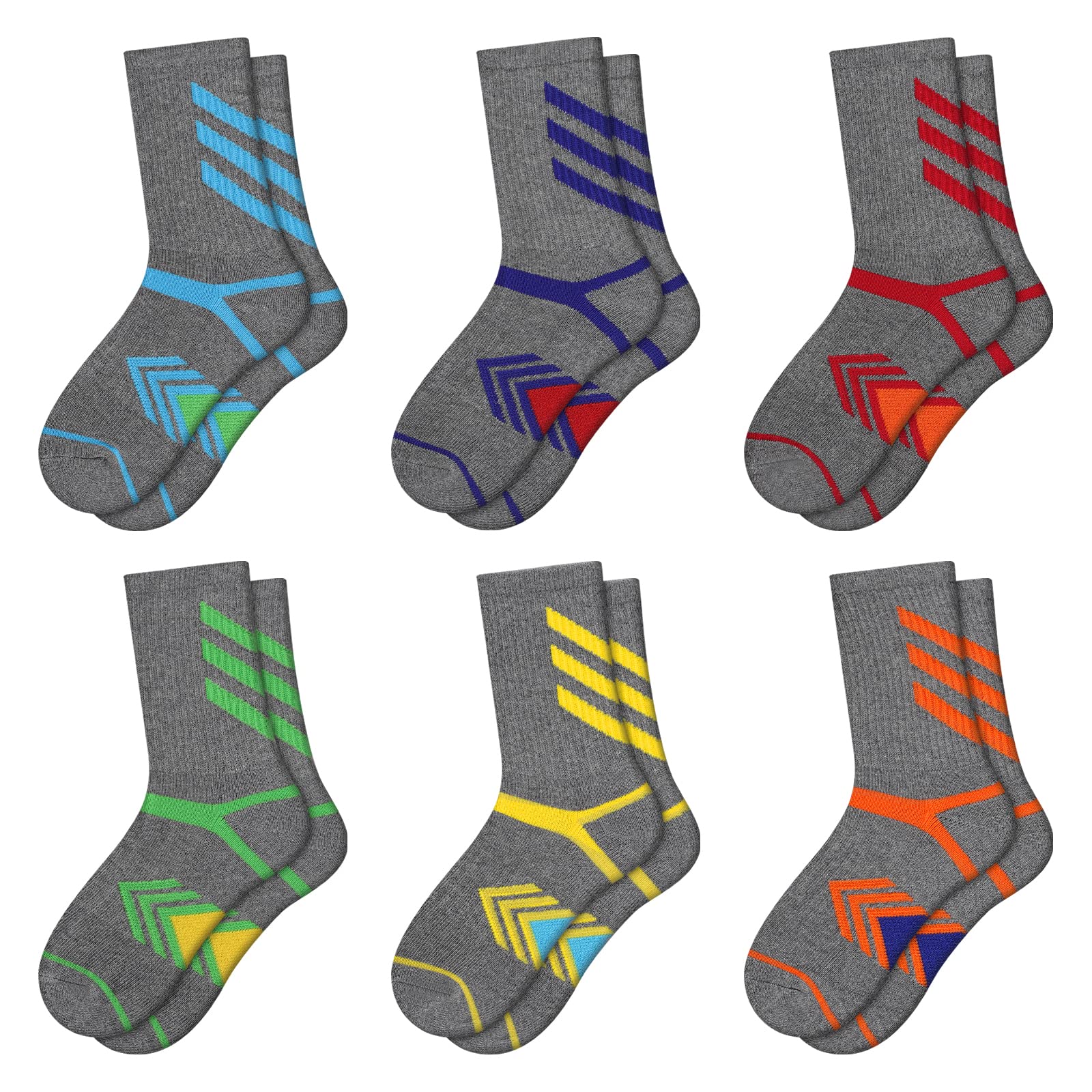 Comfoex Calcetines deportivos largos de algodón para niños, medio acolchado, 6 pares
