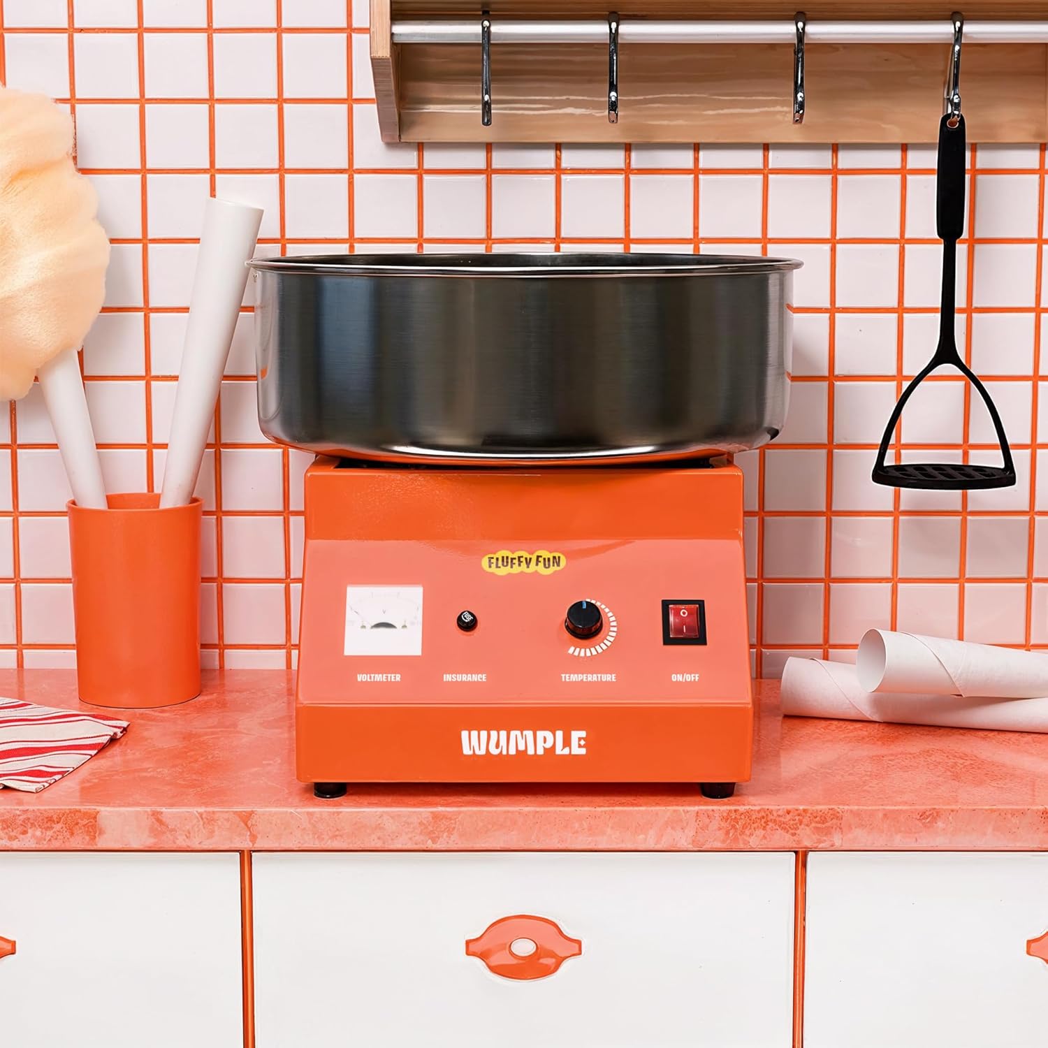 Cotton Candy Machine - 1000W Commercial-Grade Electric Cotton Candy Maker - 3-Minute Heat-Up - Stainless Steel Bowl - for Parties, Carnivals & Home Use - Orange