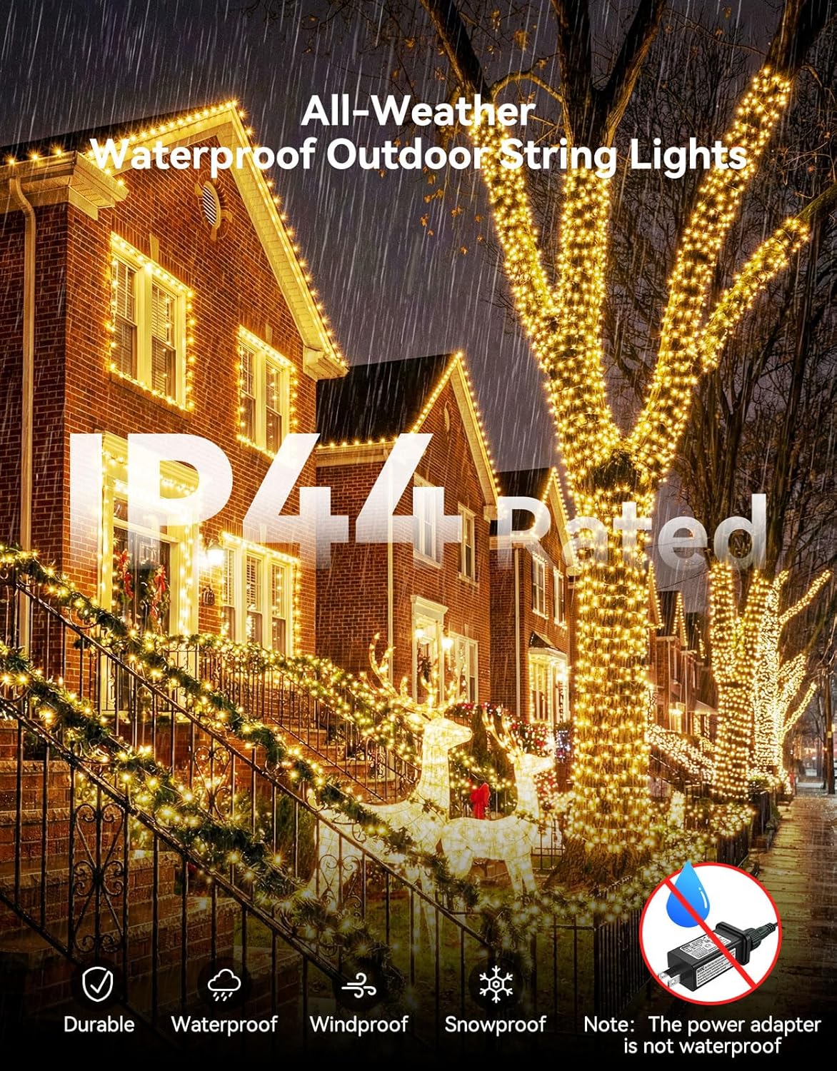 LitHome 99FT 300 LED String Lights Outdoor Indoor, 8 Modes Waterproof Christmas String Lights with Timer & Memory Function, Outdoor Christmas Lights Green Wire for Xmas Tree Party Garden, Warm White