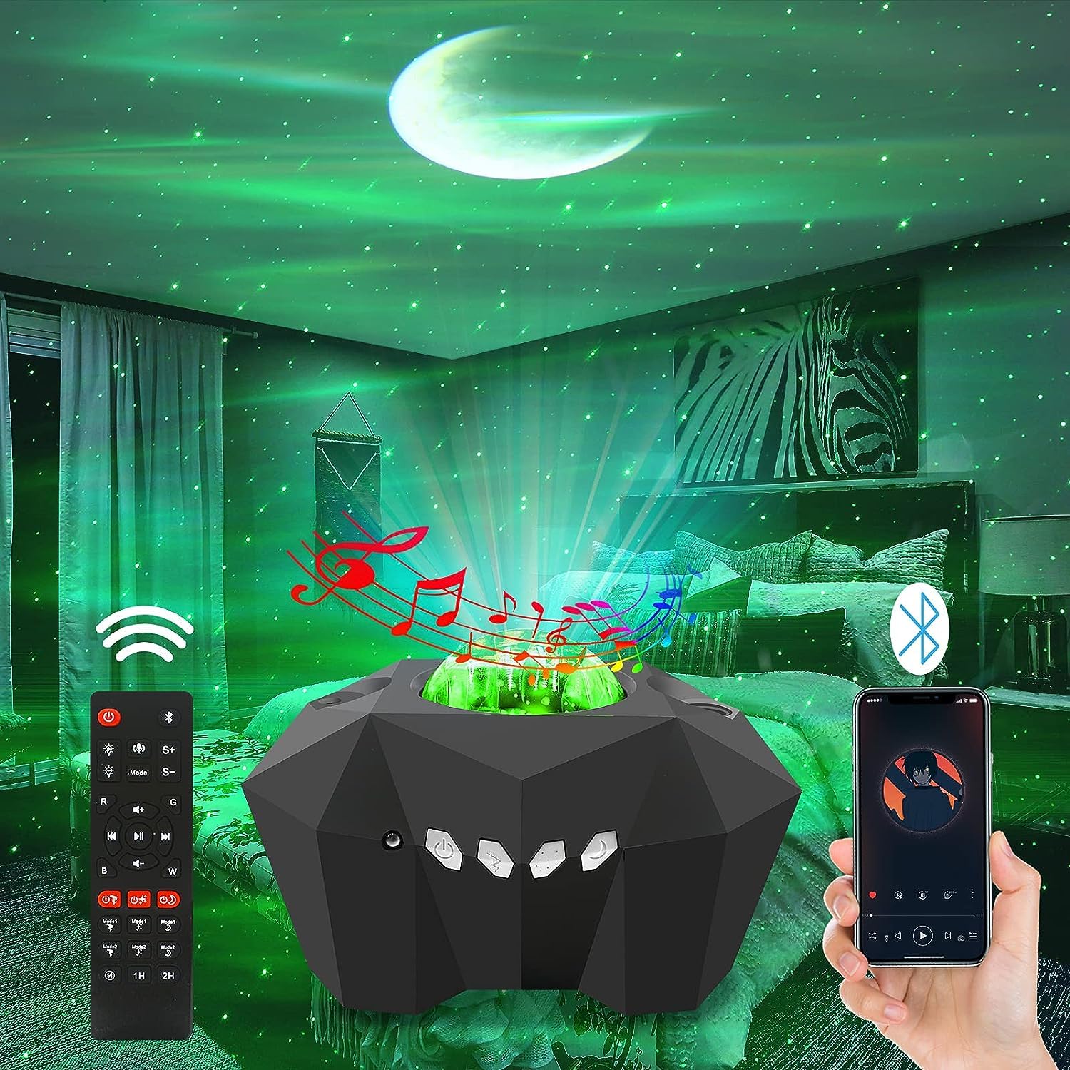 ZILLOQUIL Plastic Star Projector with Bluetooth Speaker and Remote Operated,Northern Aurora Projector with Moon and Star,Night Light Projector Bedroom,Kids Adults Game Room(Aurora Projector),LED