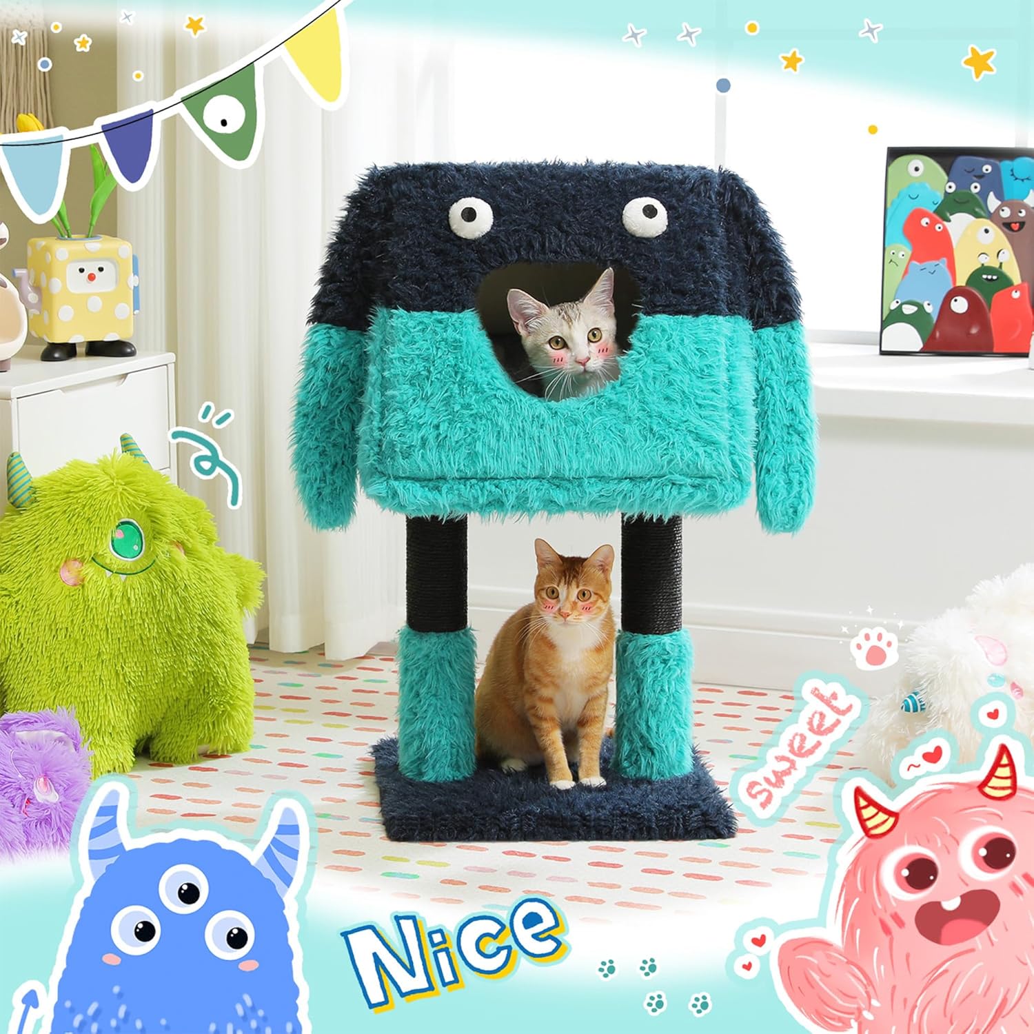 PEQULTI 31" Cat Tree for Indoor Cats, Multi-Level Cat Tower with Cozy Cat Condo Clearance Prime, Blue