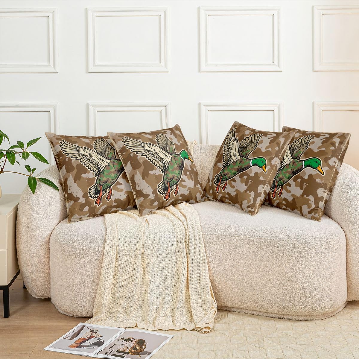 Homemissing Juego de 4 fundas de cojín de caza de pato salvaje, 50 x 50 cm, fundas de almohada de camuflaje
