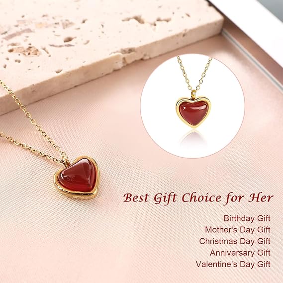BelleVive 18K Carnelian Crystal Heart Pendant Necklace, Gifts for Women Heart Necklace - Crystal Heart Necklace for Women Gifts, Jewelry Valentine's Day Gift for Him Her