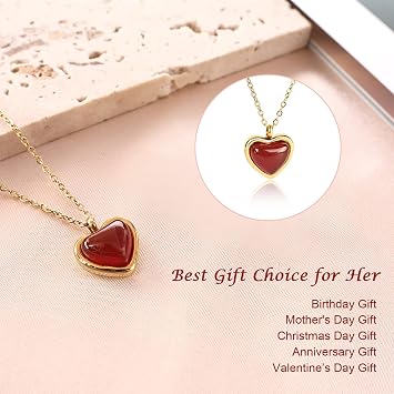 BelleVive 18K Carnelian Crystal Heart Pendant Necklace, Gifts for Women Heart Necklace - Crystal Heart Necklace for Women Gifts, Jewelry Valentine's Day Gift for Him Her