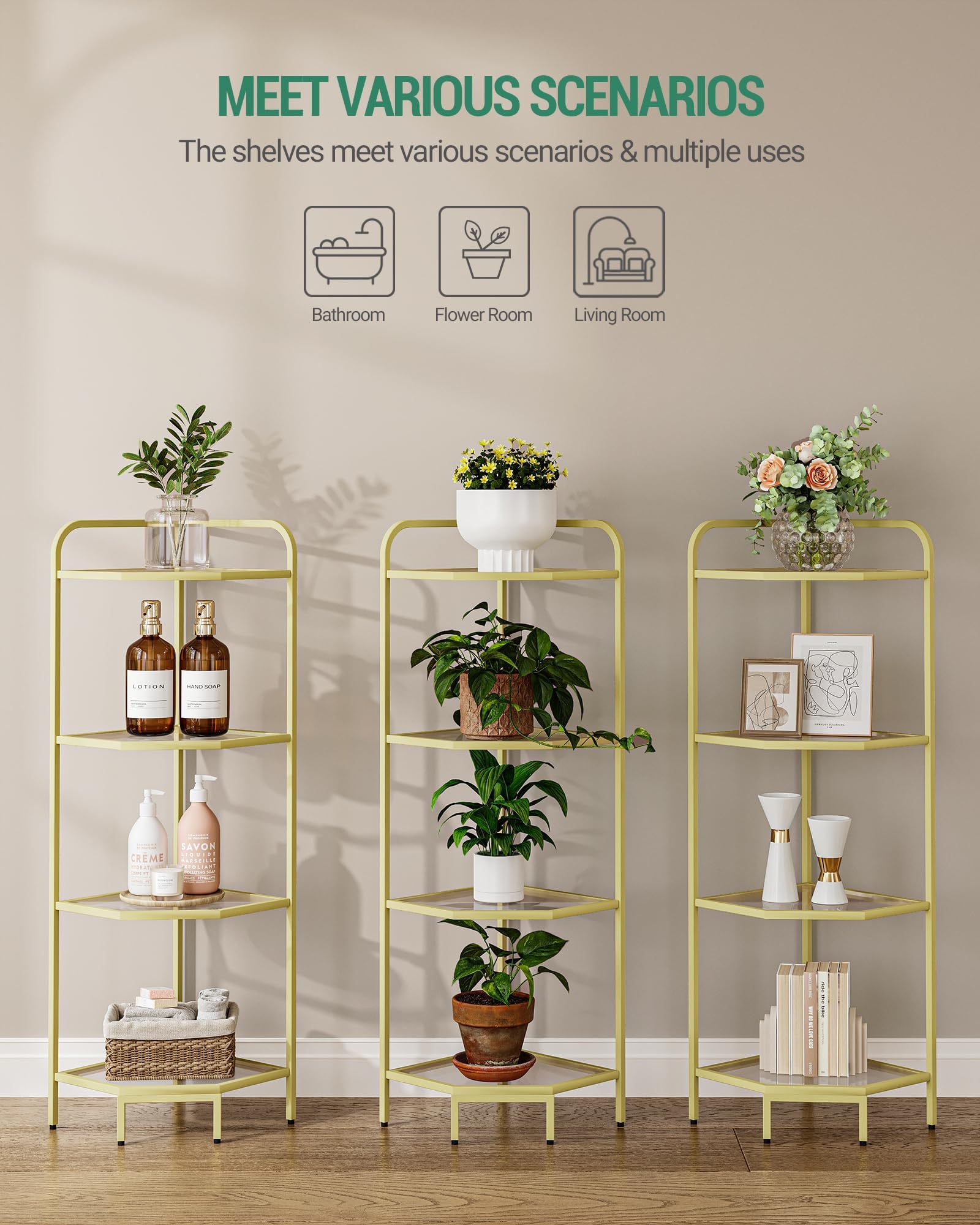 Amazon.com: Hzuaneri Corner Shelf Stand, 4-Tier Glass Bookshelf