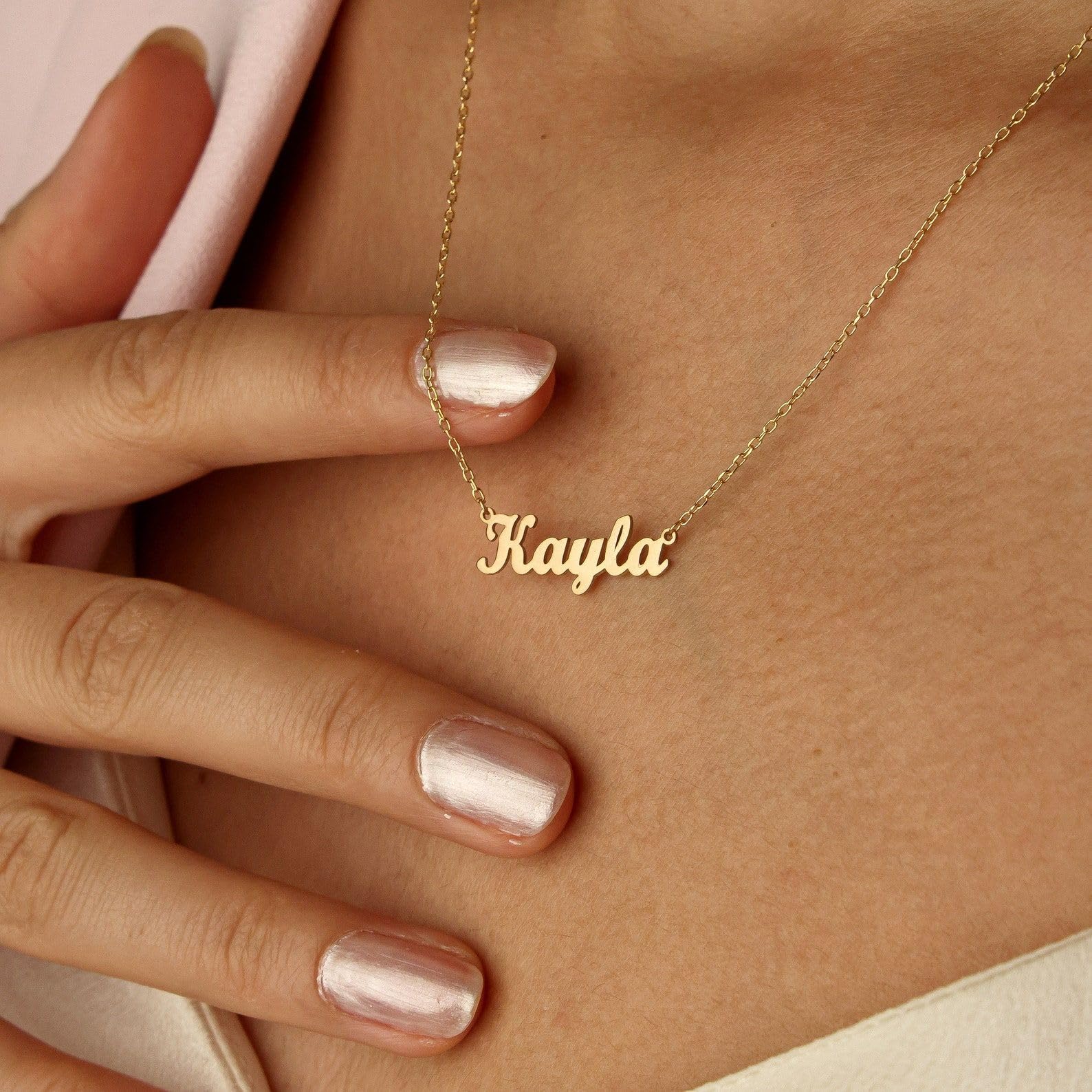 18k oro collar con nombre, personalizado minimalista caligrafía plata de ley Navidad