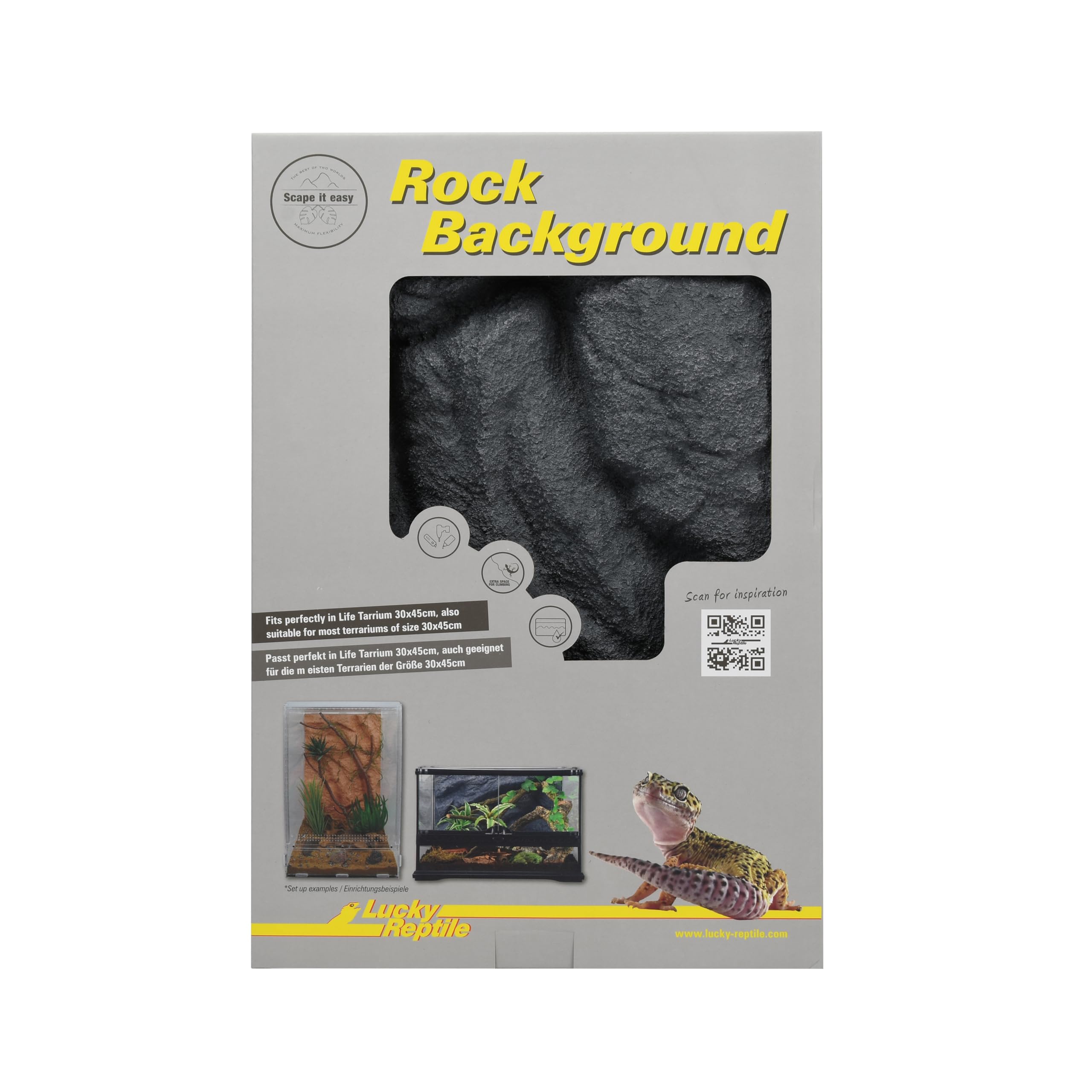 Lucky Reptile Rock Background – Scape it Easy – Basalto Grey, 28 x 43 cm, Adatto per LifeTarrium 30 x 45 cm