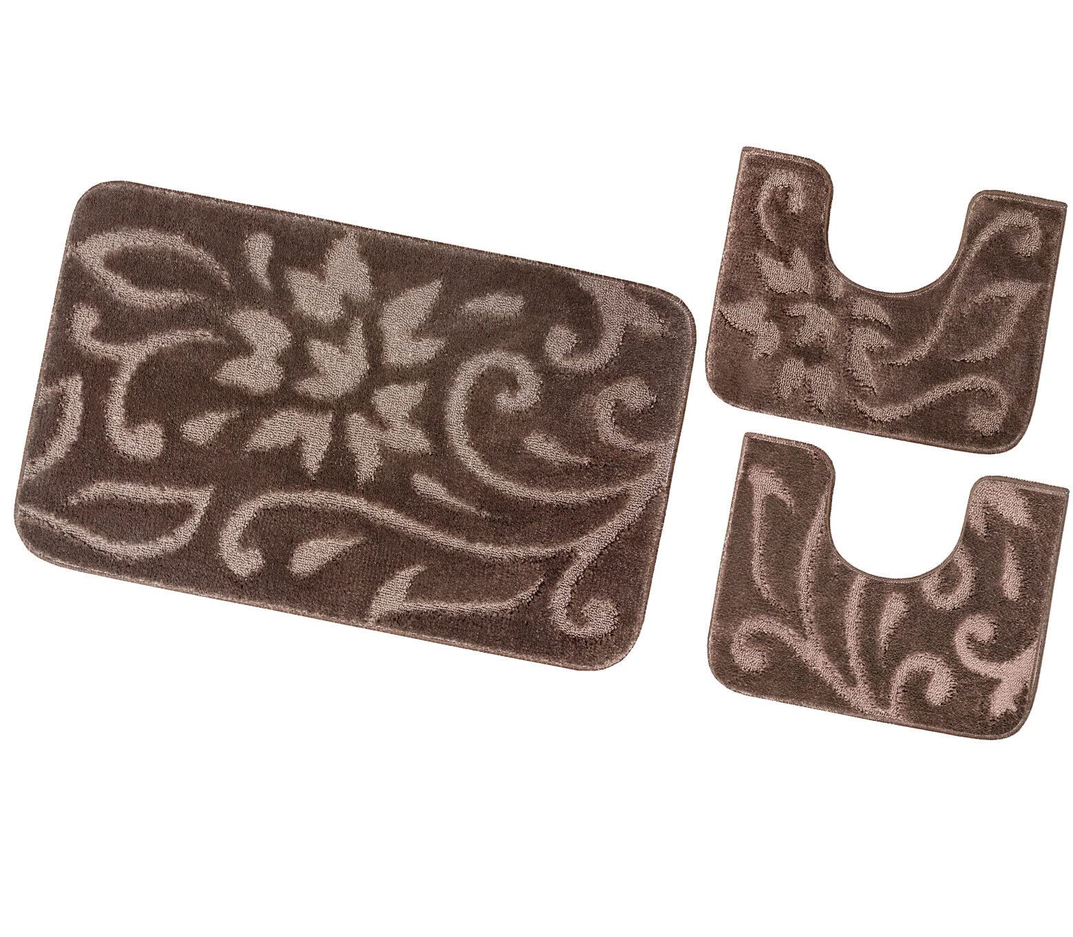 emmevi Tappeto Bagno Set 3 Pezzi Morbido Elegante Girowater Antiscivolo Lavabile mod.​GIAVA SET 3 PZ MARRONE