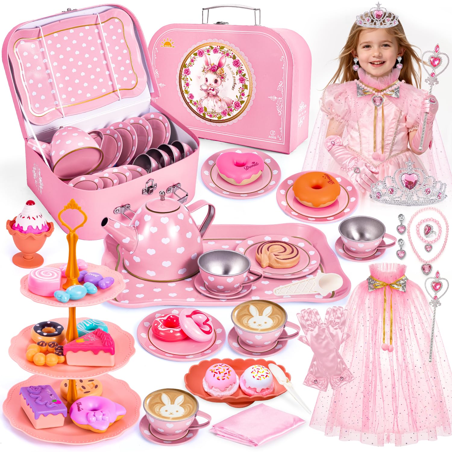 Hohosunlar Kids Tea Set for Toddlers 3-8, Princess Tea Time Dress Up Toys