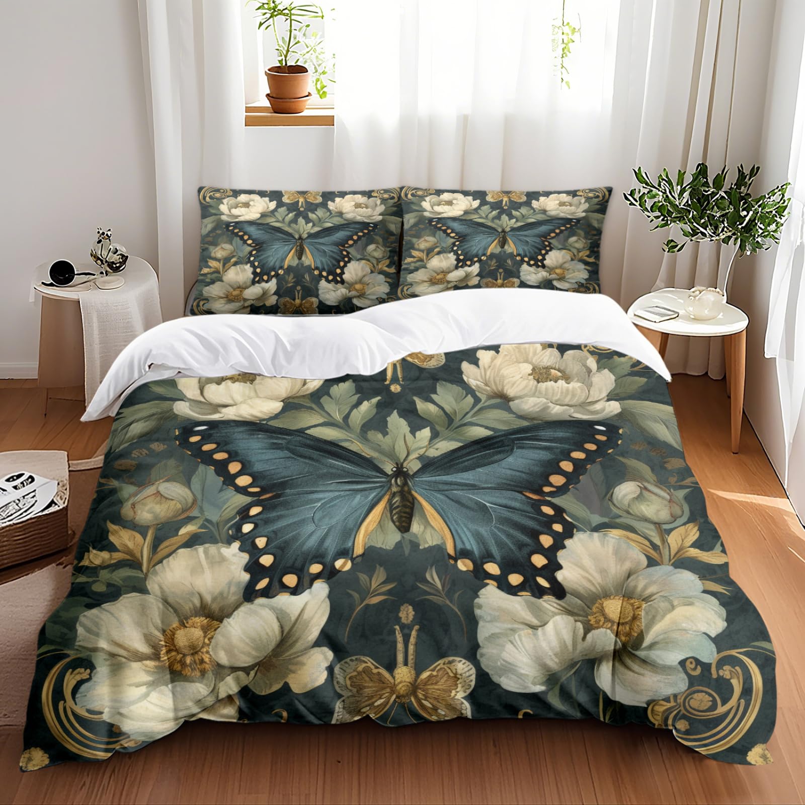 Housse de couette 240 x 260 bleu vert jaune sans repassage doux