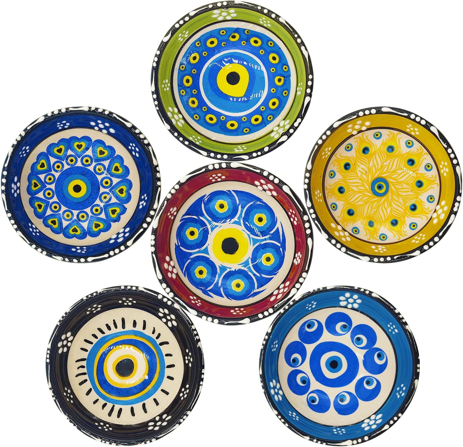 Silver Craft 6pcs Hand Painted Decorative Turkish Ceramic Snack Bowls - Handmade Tiny Ceramic Bowl Pinch Multicolor Small Serving Bowls - Best Gift Set