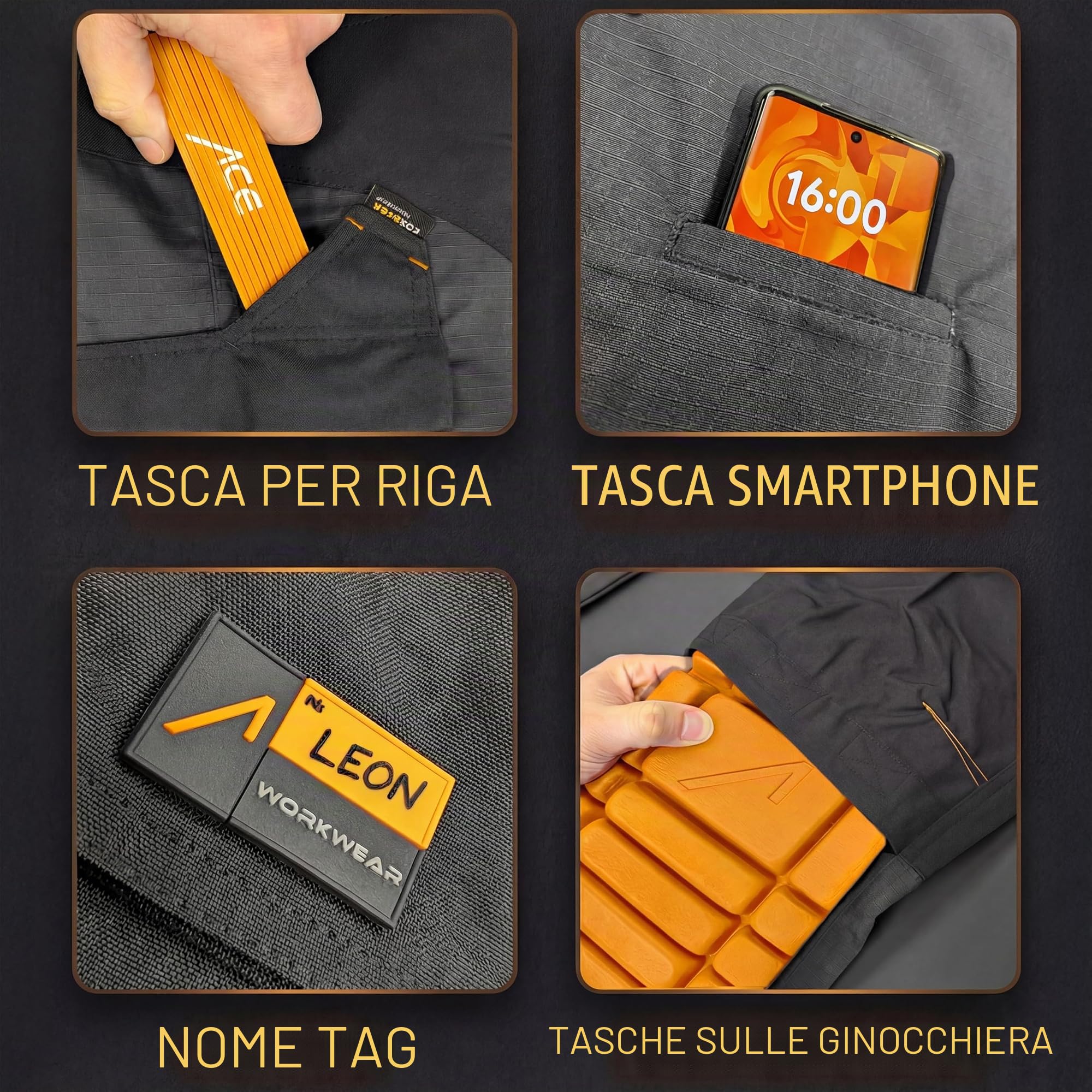 ACE Constructor Pantaloni da Lavoro ibridi Lunghi da Uomo - Pantaloni Cargo Outdoor con Cordura ed Elastico Elasticizzato per Uomo - 44 a 66