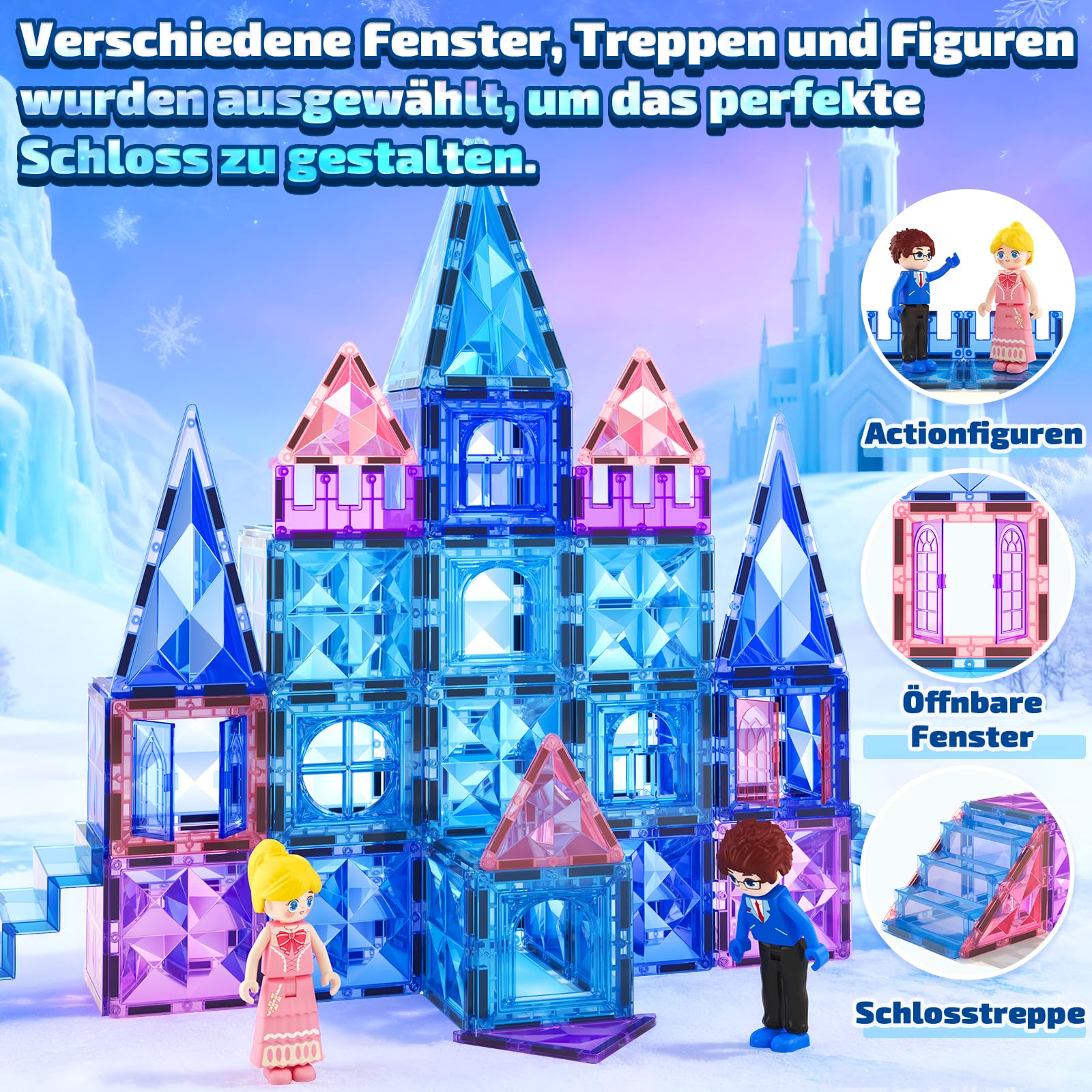 Soyee 102 Stück Magnetische Bausteine mit 2 Puppen 2 Treppen Magnetbausteine Prinzessin Magnetspiel ab 3 4 5 6 7 8 Jahre Magnete Kinderspielzeug STEM Sensorik Montessori Geschenk für Mädchen Jungen
