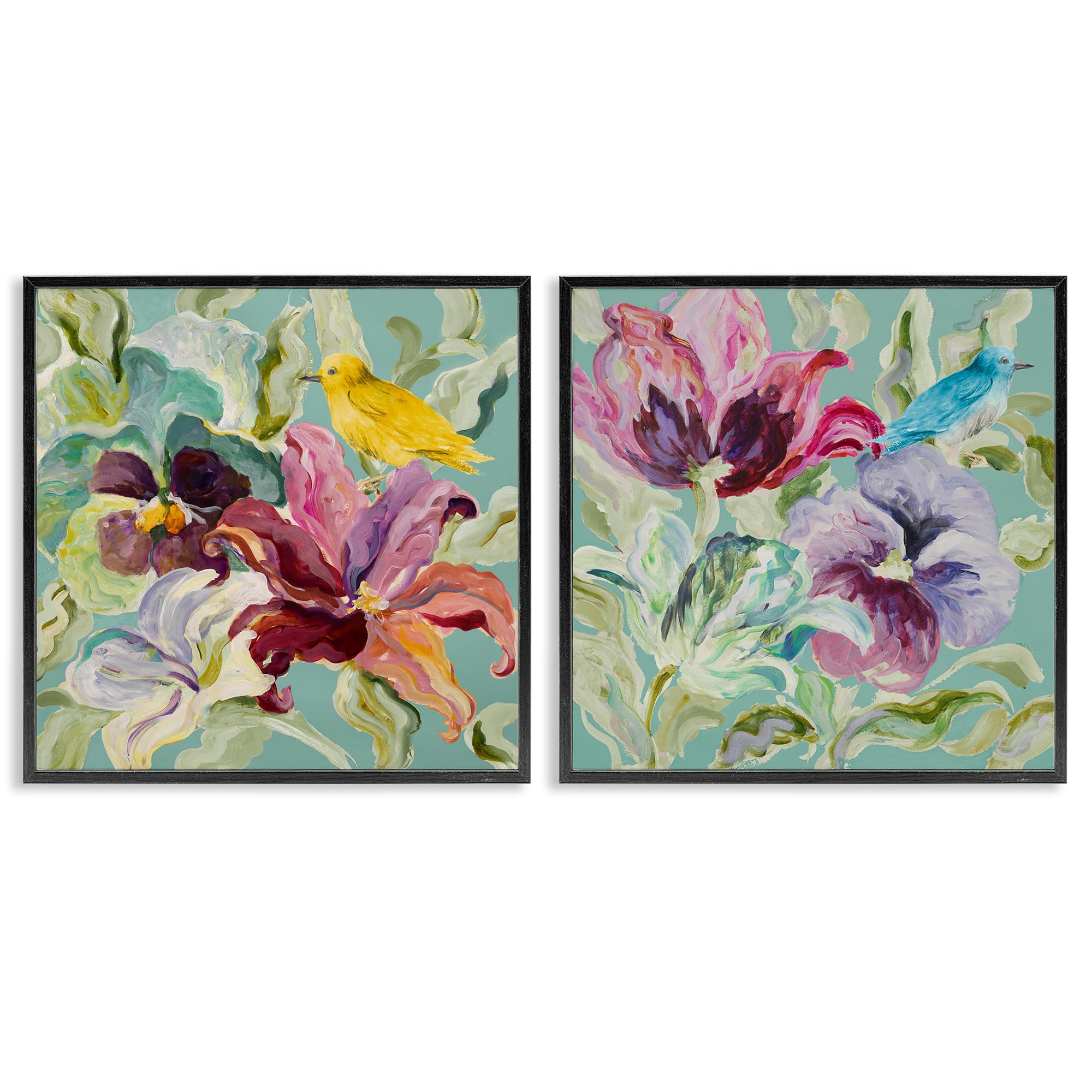 'Lyrical Garden Canaries'| 2pc Framed Giclee Art Set 2