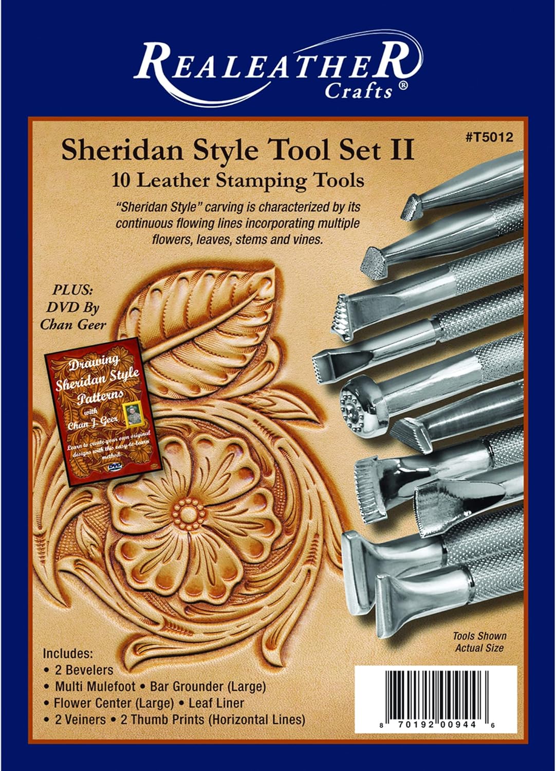 Realeather Leather Stamps Tool Set for Leather Crafting, Sheridan Style Stamp Set II