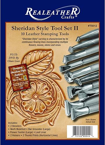 Miniatura 2 de Realeather Juego de herramientas de sellos de cuero para artesanía de cuero, set de sellos estilo Sheridan II