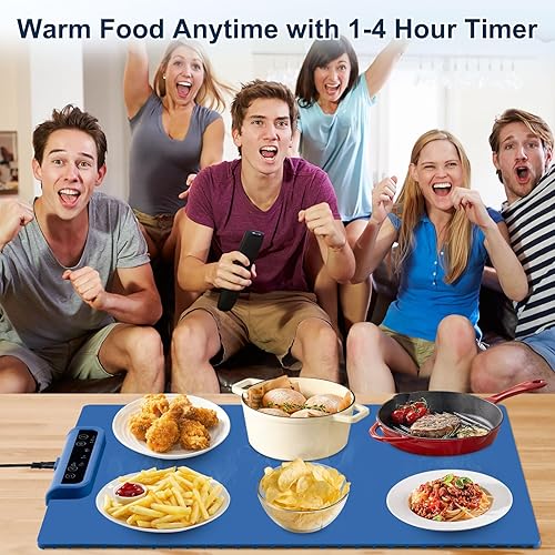 Miniatura 9 de Tapete de calentamiento para alimentos, bandeja eléctrica de silicona de calefacción de superficie completa con 3 niveles de temperatura, apagado