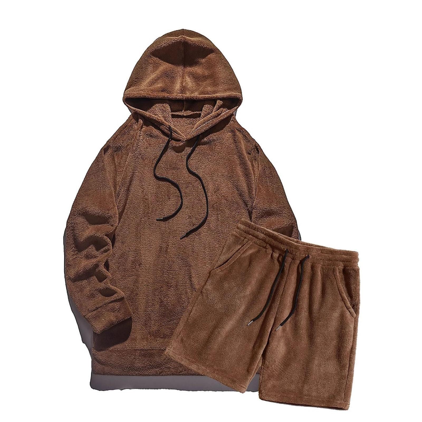 Conjunto de Pijama de Forro Polar for Hombre Pijama Suave con Capucha,pantalón de chándal, Conjunto de Sudadera de Manga Larga y pantalón Corto for Dormir, Ropa de Estar por casa