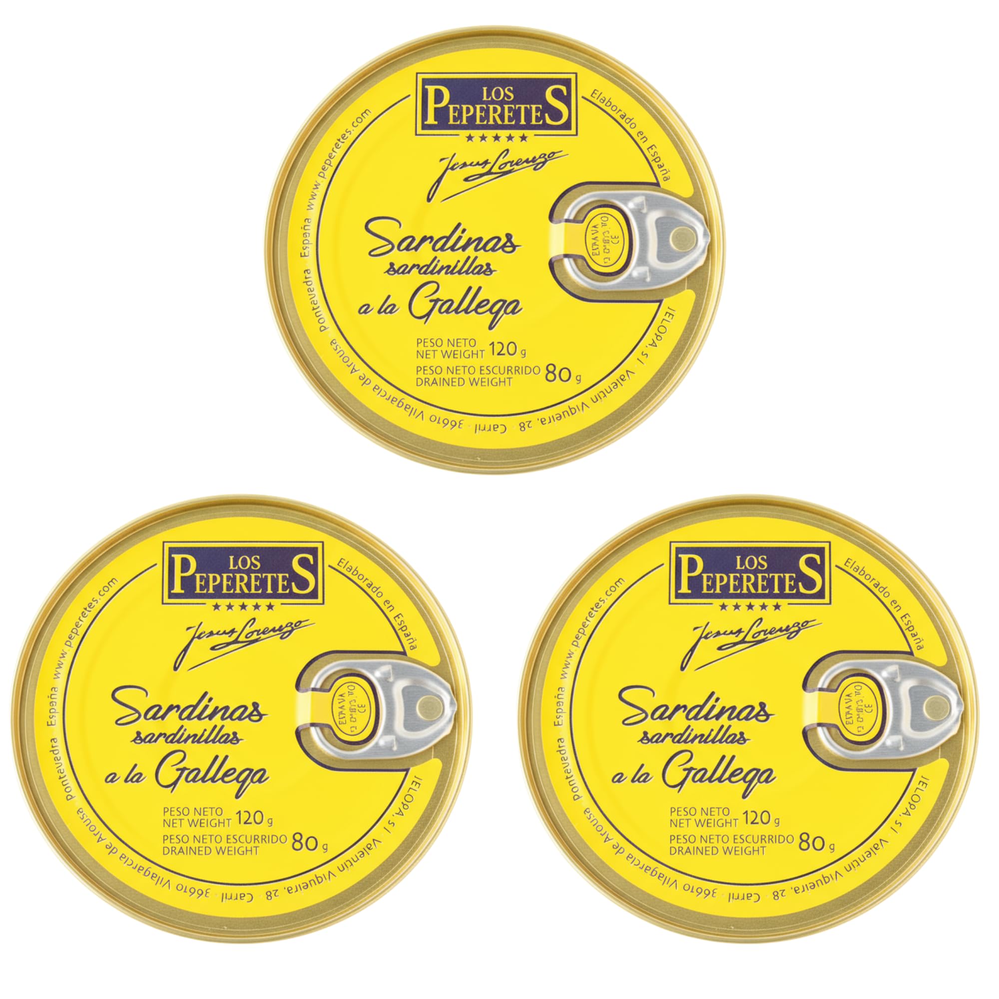 LOS PEPERETES x3 Lata Sardinillas a la Gallega 120 g | Sardinas Pequeñas Gourmet Gallegas | Conserva Artesanal en Salsa Tradicional con Aceite de Oliva y Pimentón | Sabor Auténtico del Atlántico
