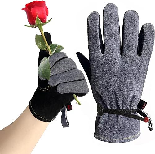 Guantes de cuero a prueba de espinas de piel de vacuno con forro de algodón para desmalezar, podar y trabajar en el patio para hombres